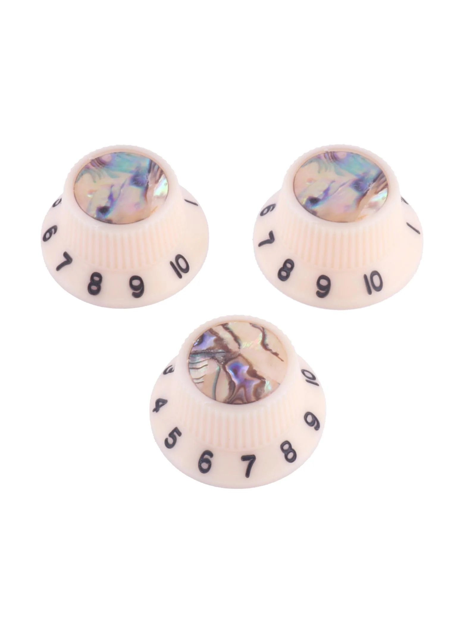 Guitar Knobs Abalone Top Speed Control Knobs 6mm Shaft Pots Volumn Tone Knobs Compatiable with Strat Stratocaster Electric Guitar Set of 3Pcs Ivory.