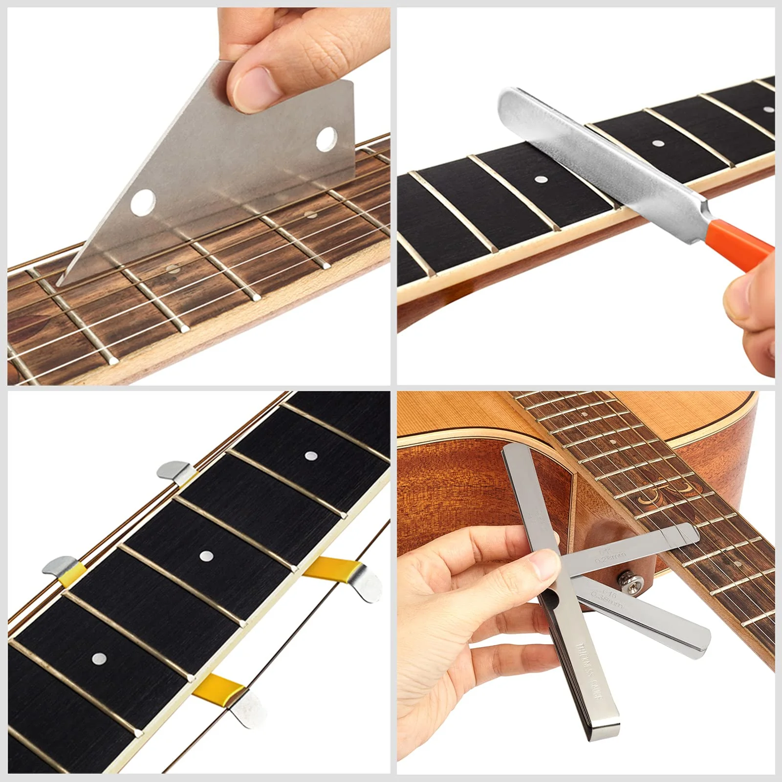 Guitar Luthier Tool Set, Guitar Fret Crowning File, Fret Leveling Beam, String Action Ruler Gauge, Feeler Gauge, Fret Rocker, Fingerboard Guards, String Spreaders and Replacement Sanding Papers Guitar Repairing Maintenance Tool Kit - Image 4