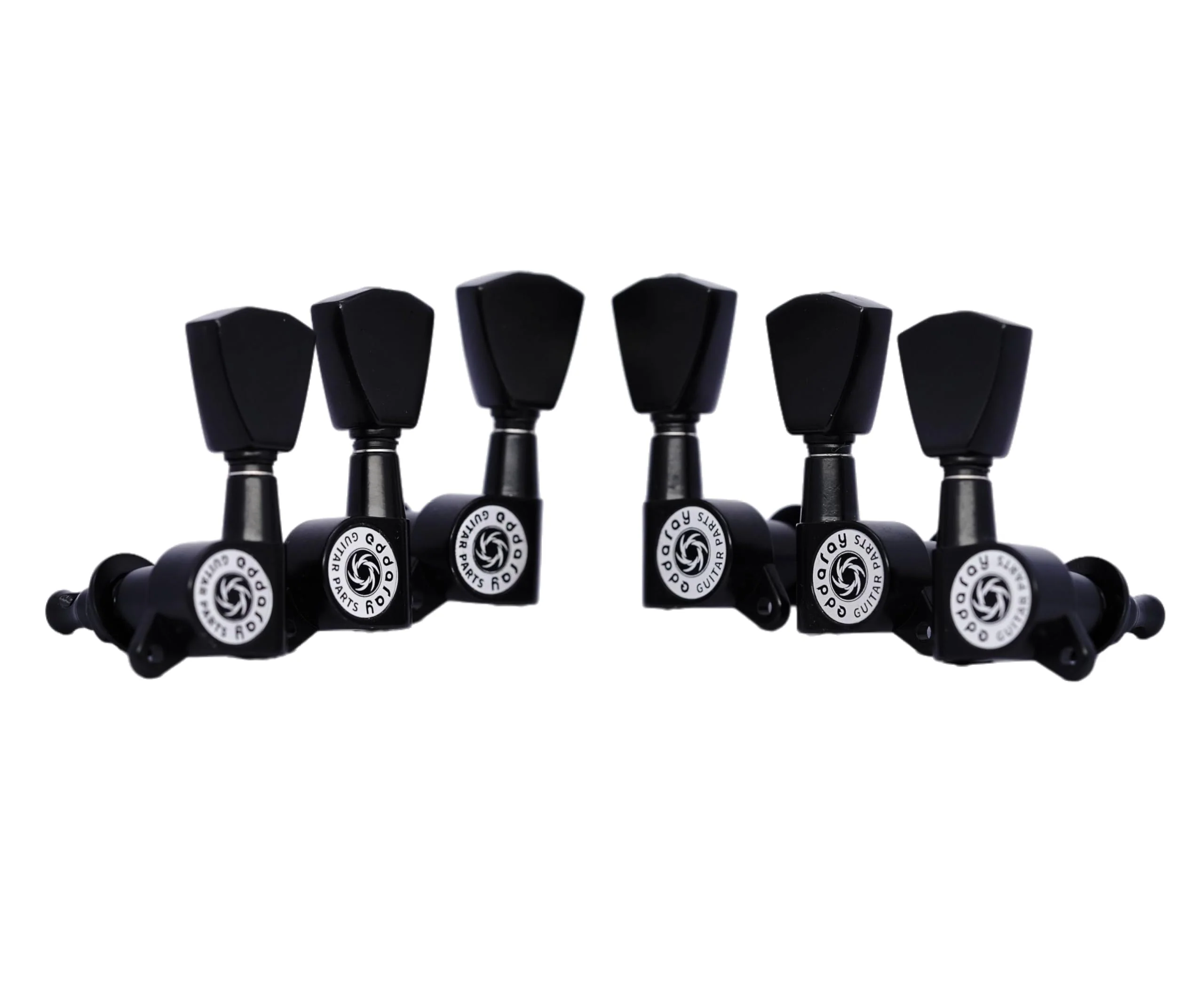 Guitar Machine Heads (3R + 3L) - 1:15 Gear Ratio Sealed Tuning Key Pegs String Tuners Set with Tulip Shaped Knob Replacement (E-1004, Black)