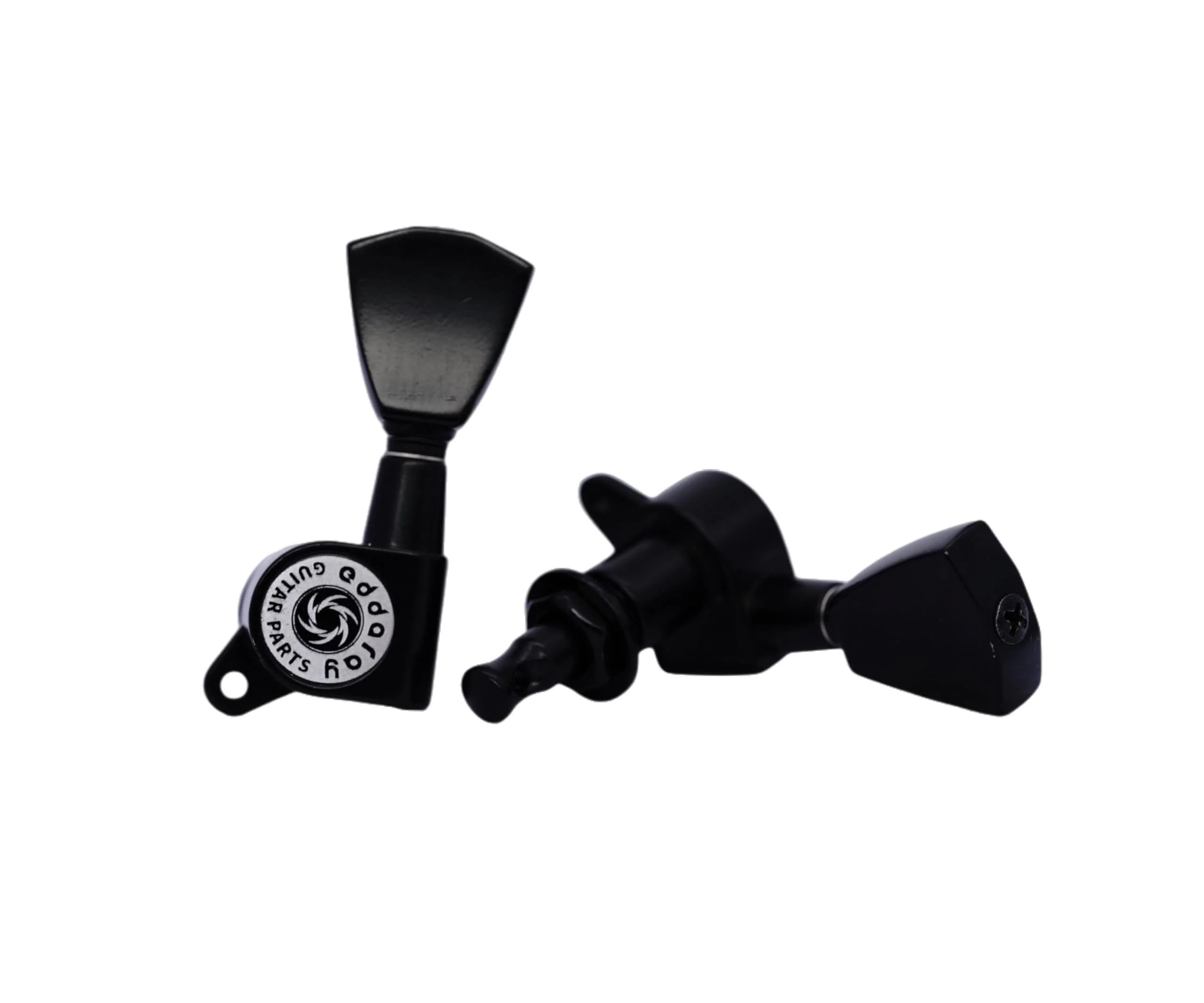 Guitar Machine Heads (3R + 3L) - 1:15 Gear Ratio Sealed Tuning Key Pegs String Tuners Set with Tulip Shaped Knob Replacement (E-1004, Black) - Image 3