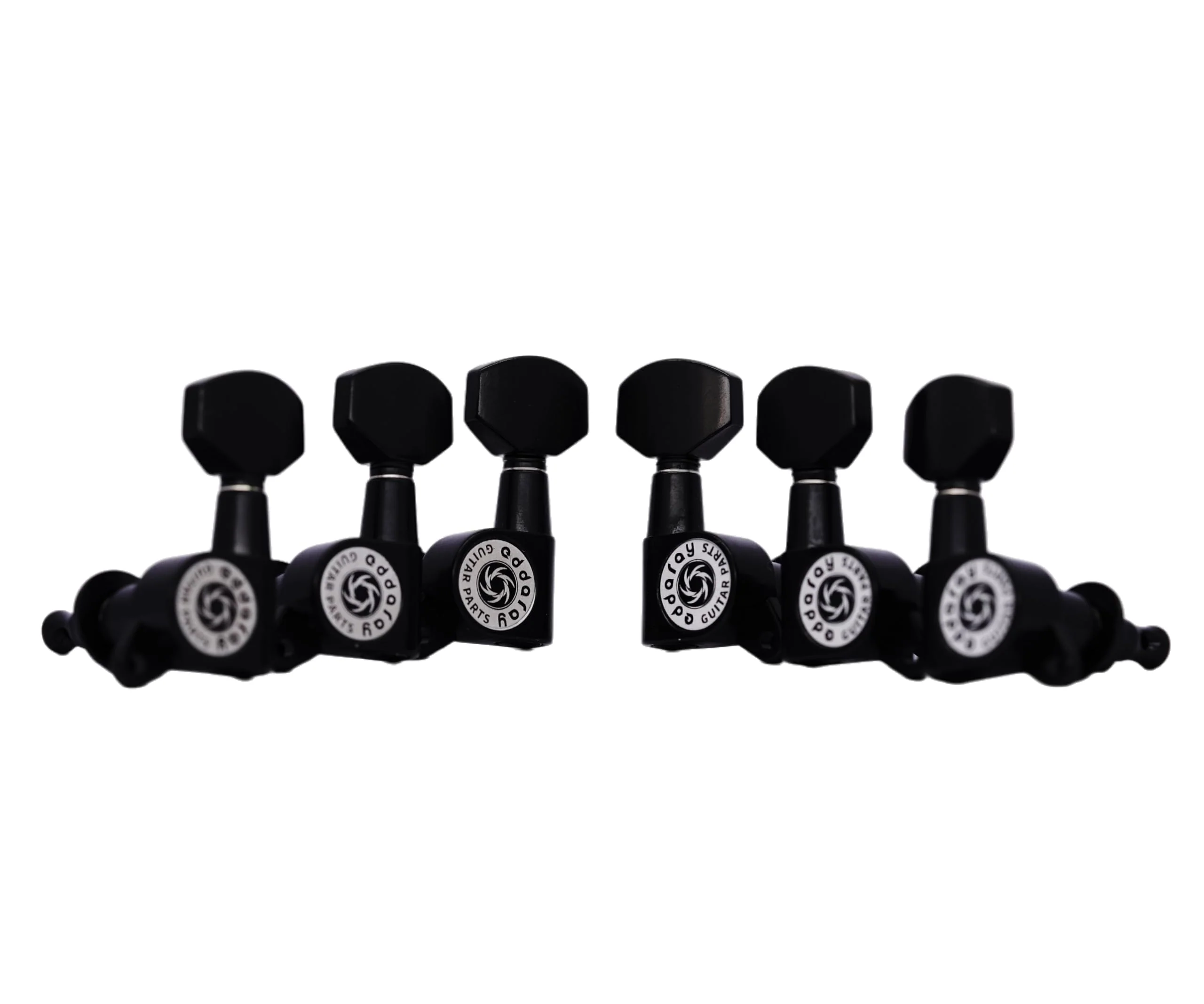 Guitar Machine Heads (3R + 3L) – 1:15 Gear Ratio Sealed Tuning Key Pegs Tuners Set with Hexagonal Shaped Knob Replacement, (E-1001, Black) 3R + 3L