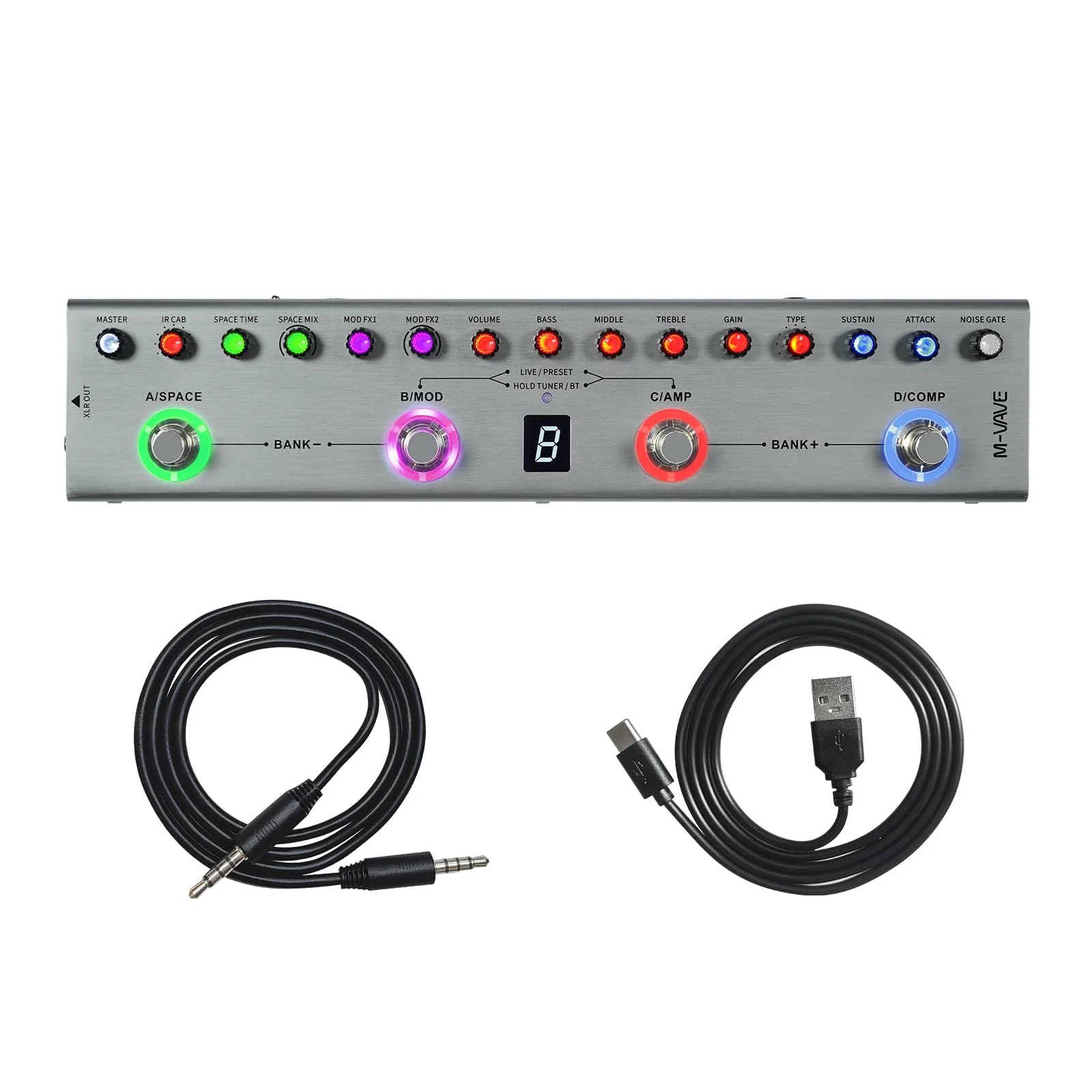 Guitar Pedal Multi Effects Bass with 36 Editable Presets, Chorus, Amp, Delay, Reverb, MOD, IR CAB, Music Recording, Tuner, Built-in Battery, BT Connection Digital Electric Bass Effector Bluetooth