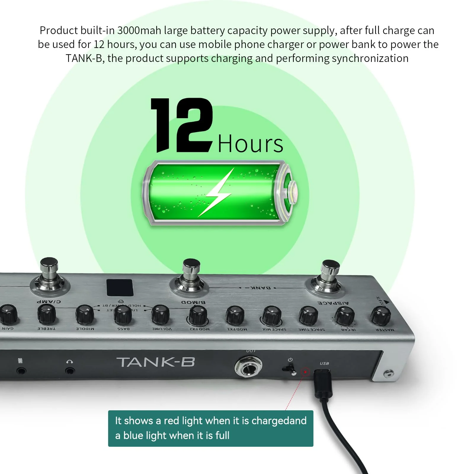 Guitar Pedal Multi Effects Bass with 36 Editable Presets, Chorus, Amp, Delay, Reverb, MOD, IR CAB, Music Recording, Tuner, Built-in Battery, BT Connection Digital Electric Bass Effector Bluetooth - Image 3