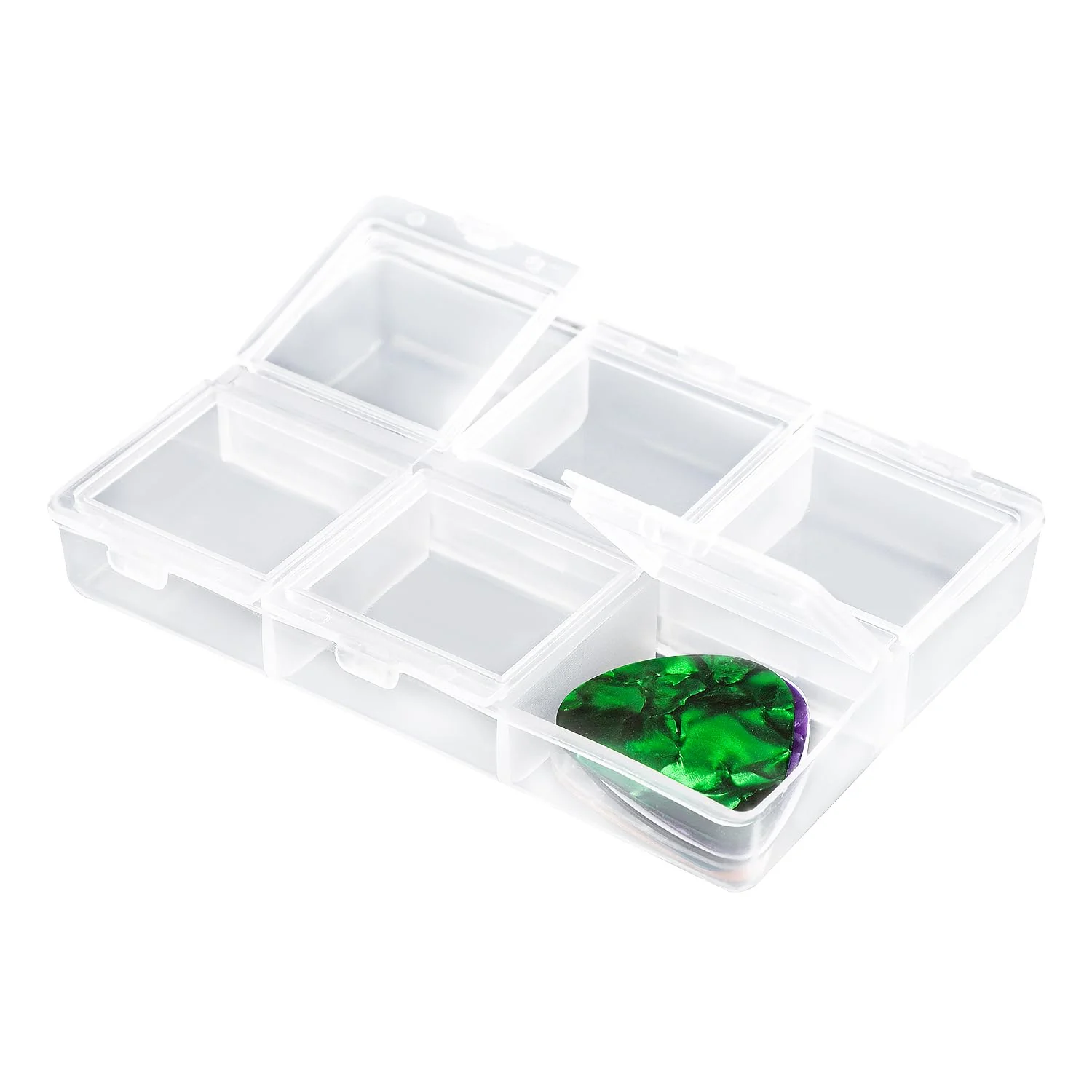 Guitar Pick Case, Clear 6-Grid Guitar Pick Holder Guitar Pick Storage Box 60 Capacity Guitar Pick Display Case for Guitar Players Lovers, Only Storage Box