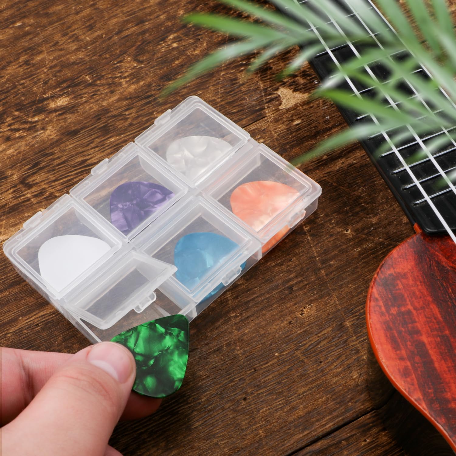 Guitar Pick Case, Clear 6-Grid Guitar Pick Holder Guitar Pick Storage Box 60 Capacity Guitar Pick Display Case for Guitar Players Lovers, Only Storage Box - Image 5