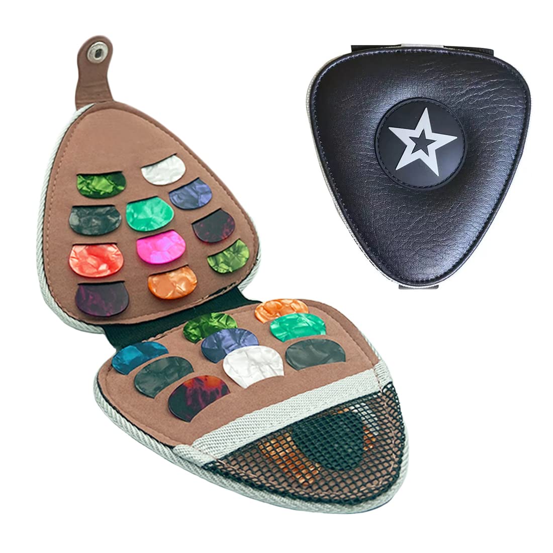 Guitar Pick Holder Case Bag with 24pcs Acoustic Electric Guitar Colorful Picks, Variety Pack Mixed Thickness Picks 0.46mm/ 0.71mm/ 0.96mm + Little Picks Holder Set