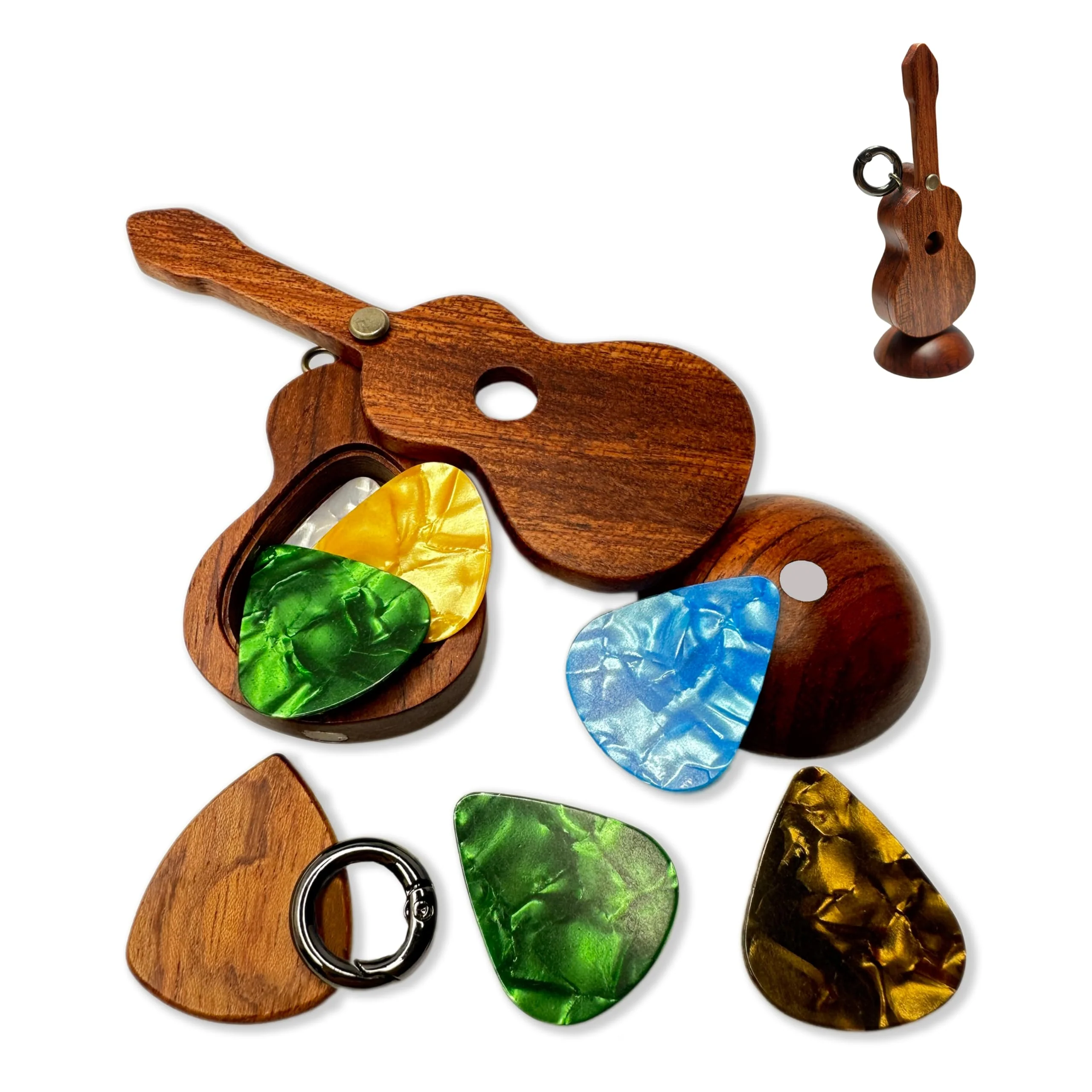 Guitar Pick Holder with Guitar Picks Guitar Keychain Wooden Home Decor Statues car mirror decor hanging Guitar gifts Music gifts car gifts