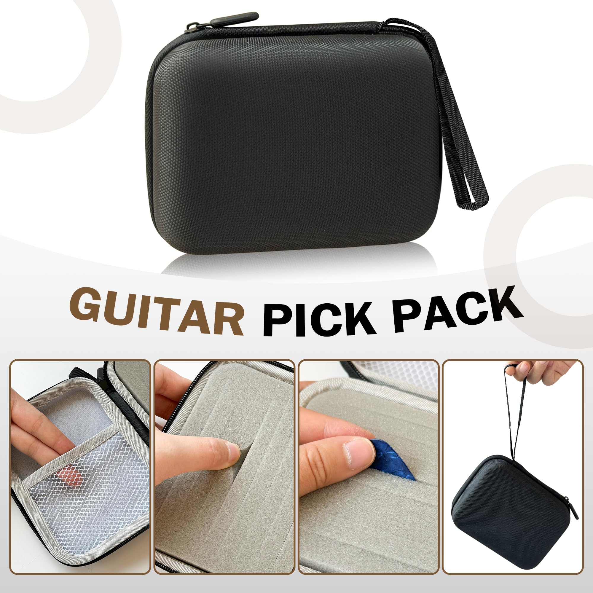 Guitar Pick Pouch Holder with Carabiner Wrist Strap Multi Functional Accessories Organizer for Picks Capos Strings,Included:tuning peg, tuning peg case, guitar strap, made of EVA material - Image 5