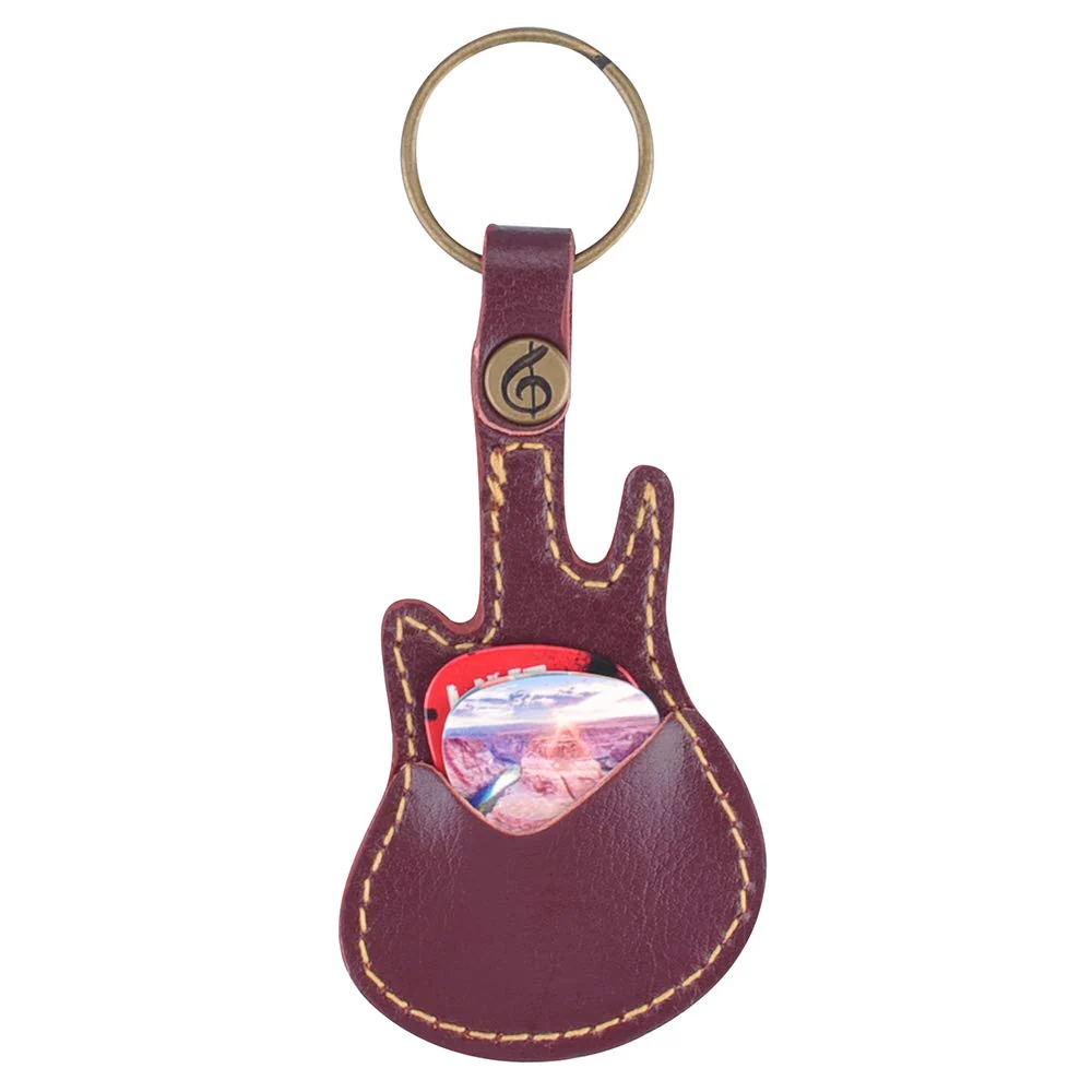 Guitar Picks Case Leather Pick Keychain Guitar Picks Holder Plectrums Case Bag with 5Pcs Guitar Picks Gift (Guitar Pick Case-Coffee Color) Guitar Pick Case-Coffee Color - Image 3