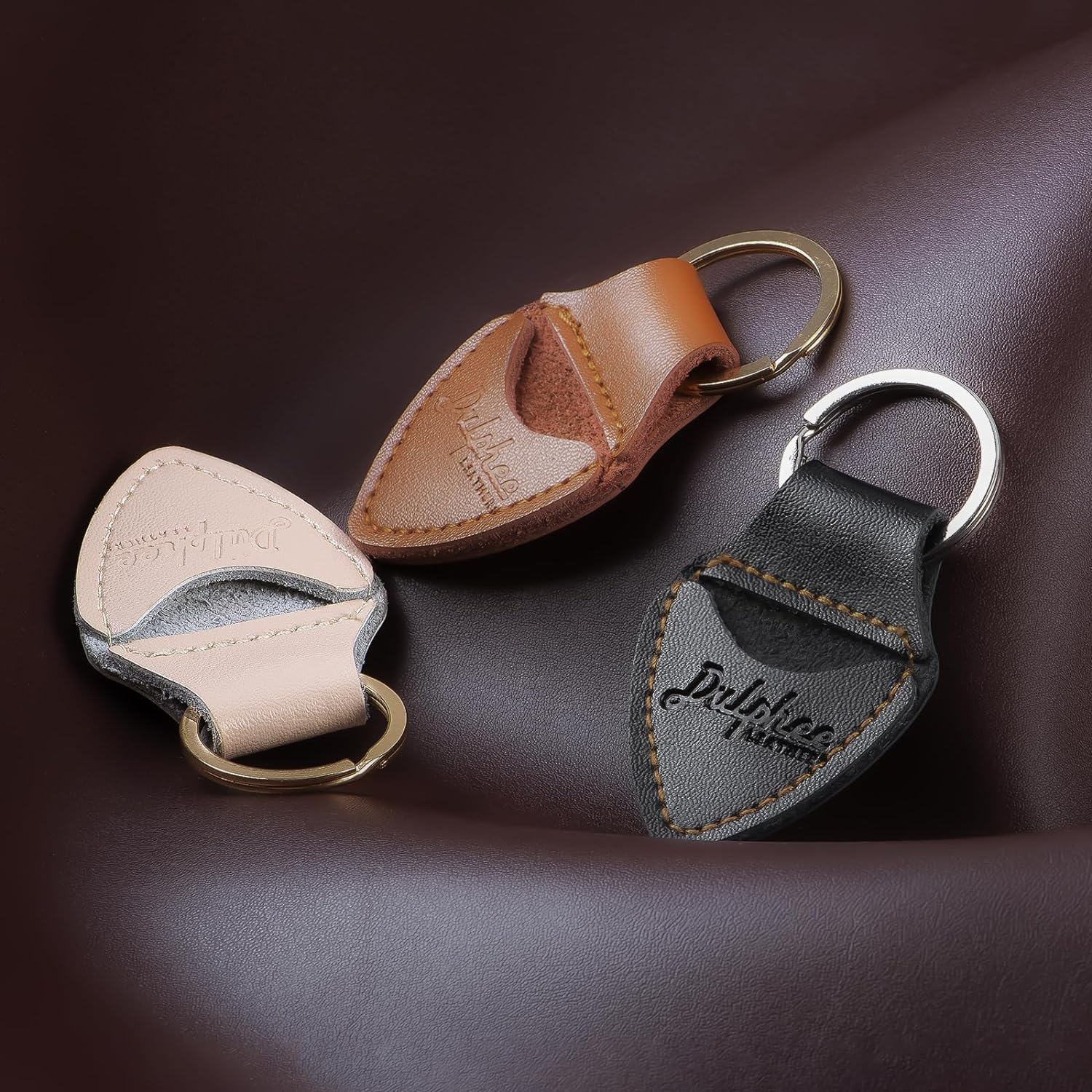 Guitar Picks Holder Keychain with 3 Picks, Genuine Leather Handmade Plectrum Cases Bag (Black) Black - Image 8