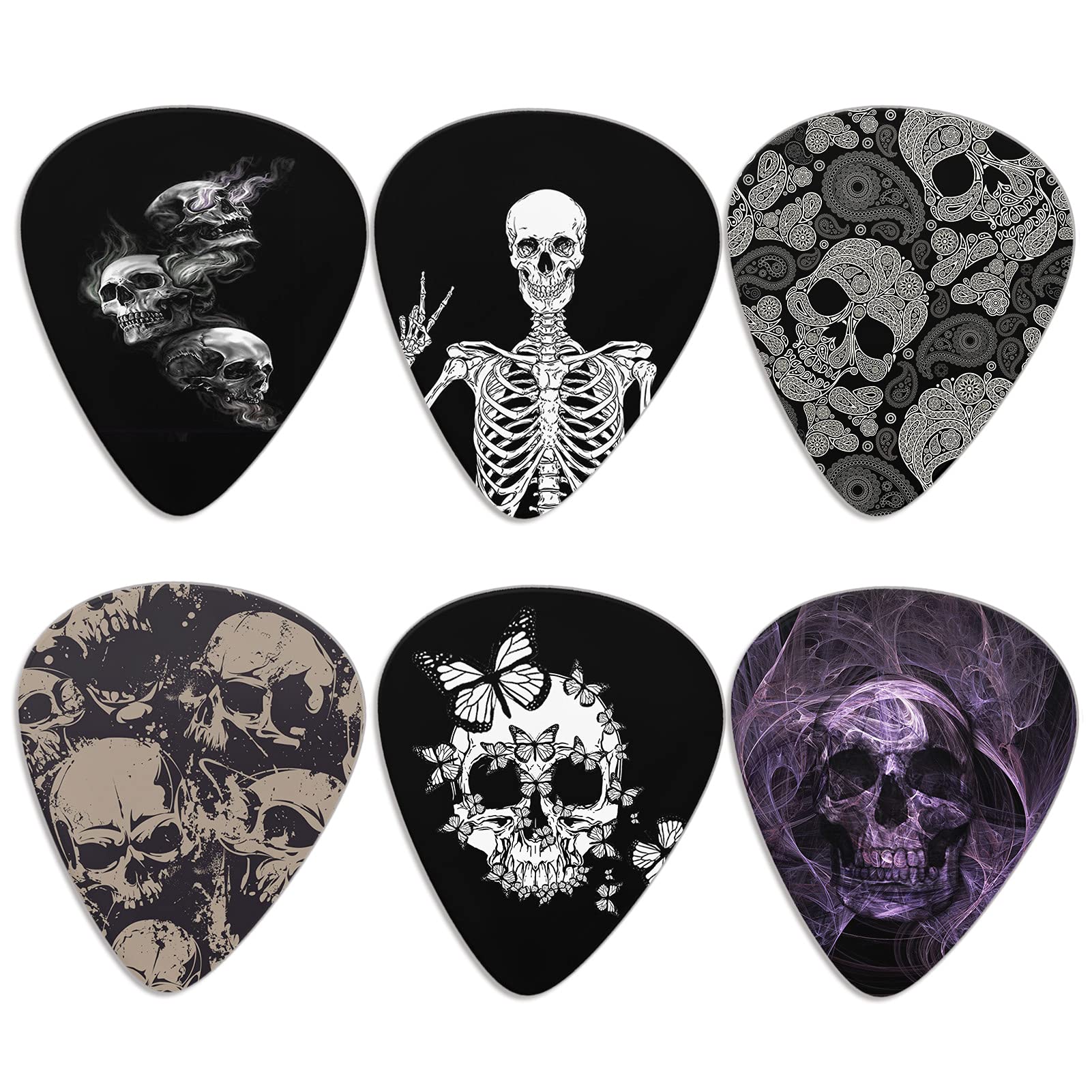 Guitar Plectrums Cool Skull Guitar Picks Classical Triangle for Bass, Acoustic & Electric Guitars Heavy Guitar Plectrums for Guitar Players 6 Piece 6-skull