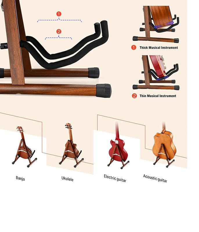 Guitar Stand, Guitar Stand Wooden Frame Folding Design, Universal Foam Padded Display for Electric Bass Classical Ukulele - Image 3