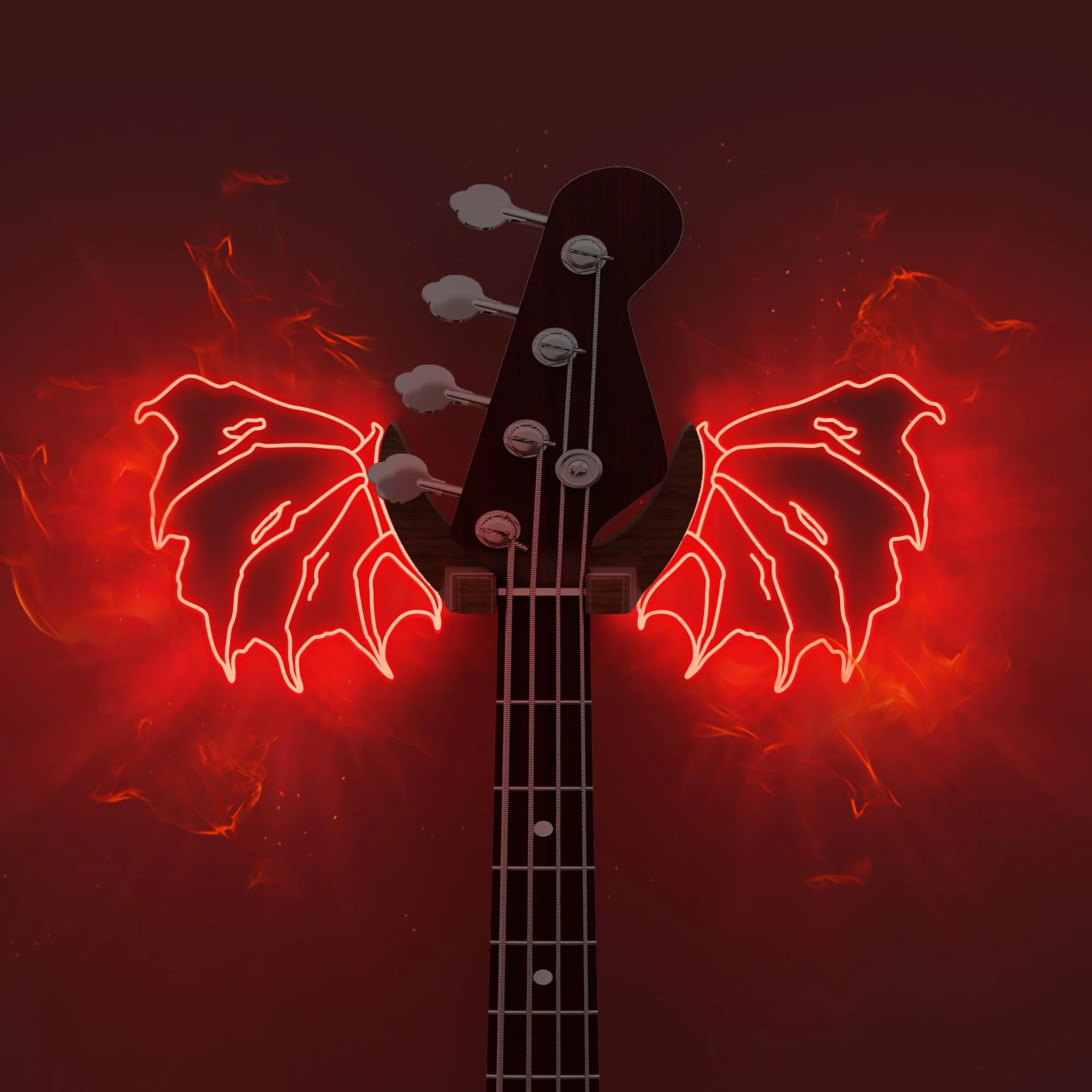 Guitar Stand Wall Mount with Luminous Devil Wings, Acrylic Wooden Guitar Hanger Shelf with USB Powered, for Acoustic Electric Bass Ukulele, Gift for Music Lovers Guitar Players Red devil