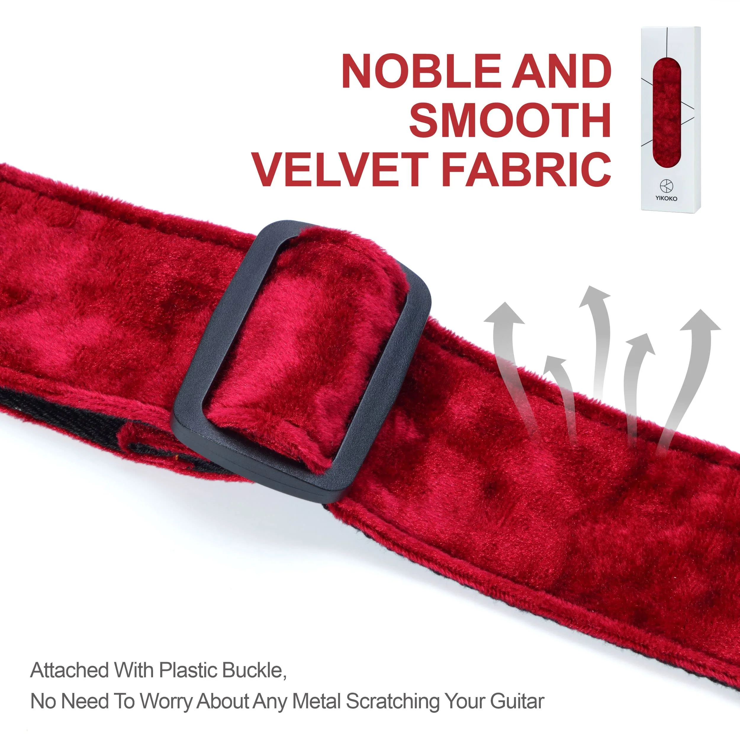 Guitar Strap 2 inch Velvet Guitar Straps with Full Grain Leather End, for Bass Electric and Acoustic Guitars, Free Strap Button, 2 Strap Locks and 4 Guitar Picks Red - Image 5