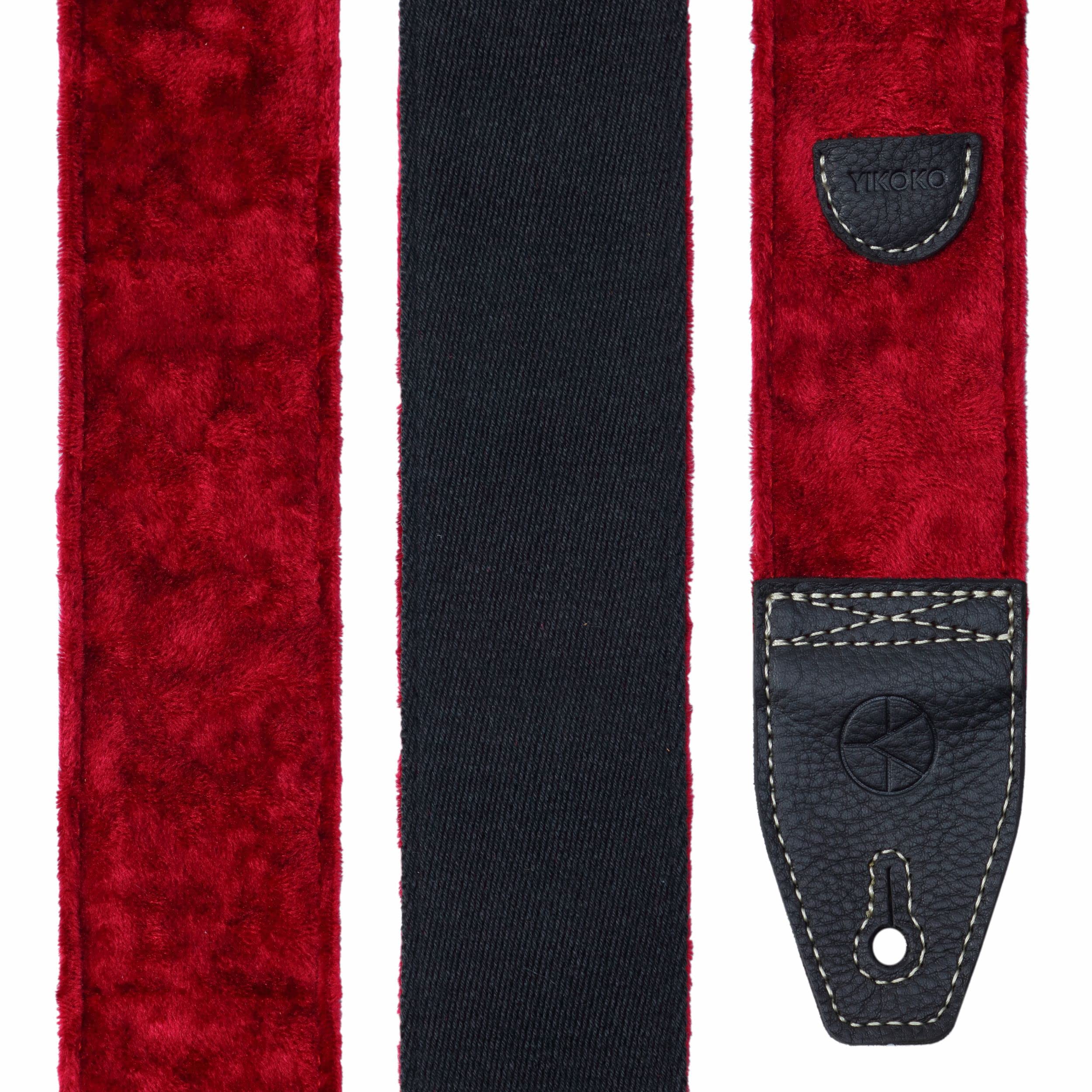 Guitar Strap 2 inch Velvet Guitar Straps with Full Grain Leather End, for Bass Electric and Acoustic Guitars, Free Strap Button, 2 Strap Locks and 4 Guitar Picks Red - Image 6