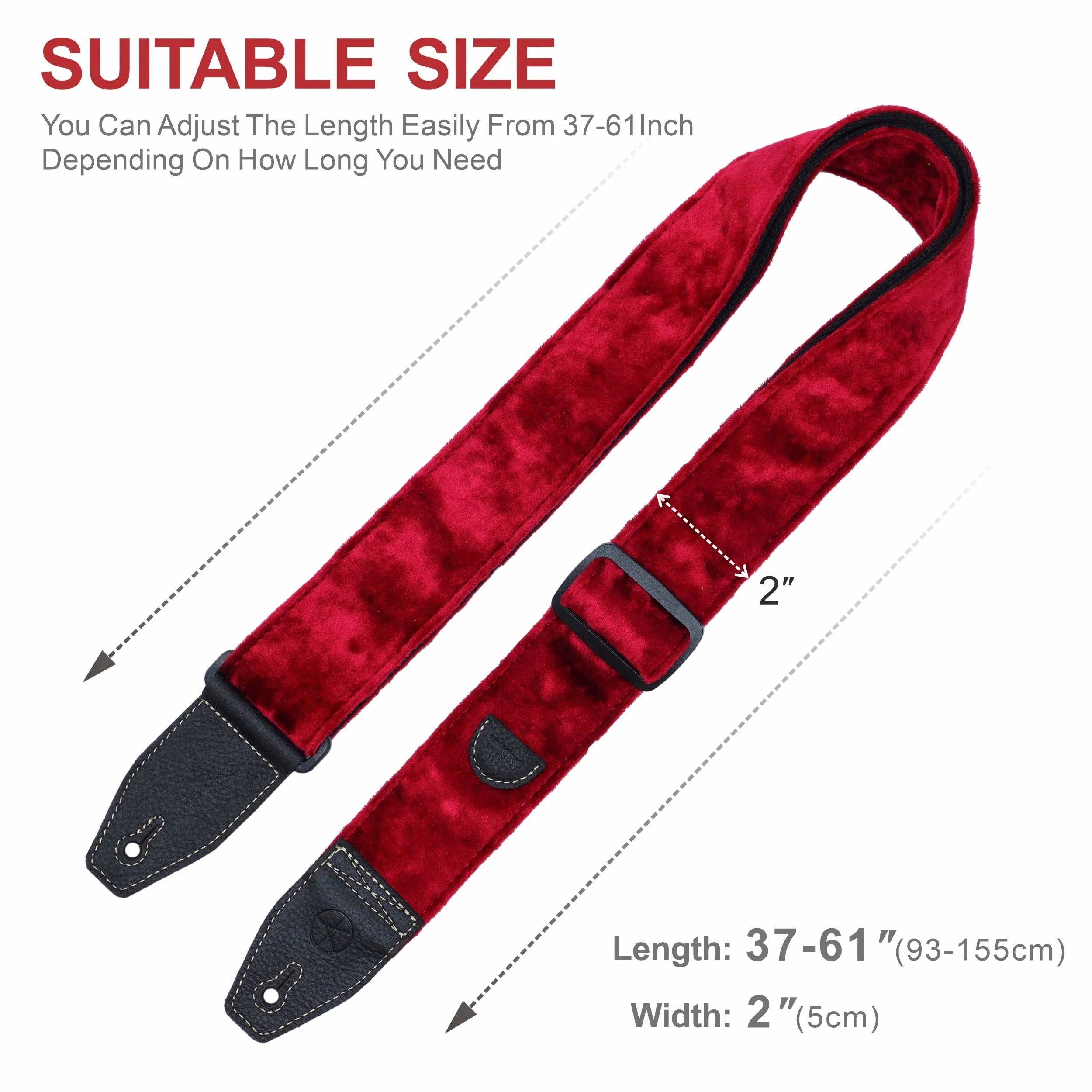 Guitar Strap 2 inch Velvet Guitar Straps with Full Grain Leather End, for Bass Electric and Acoustic Guitars, Free Strap Button, 2 Strap Locks and 4 Guitar Picks Red - Image 7