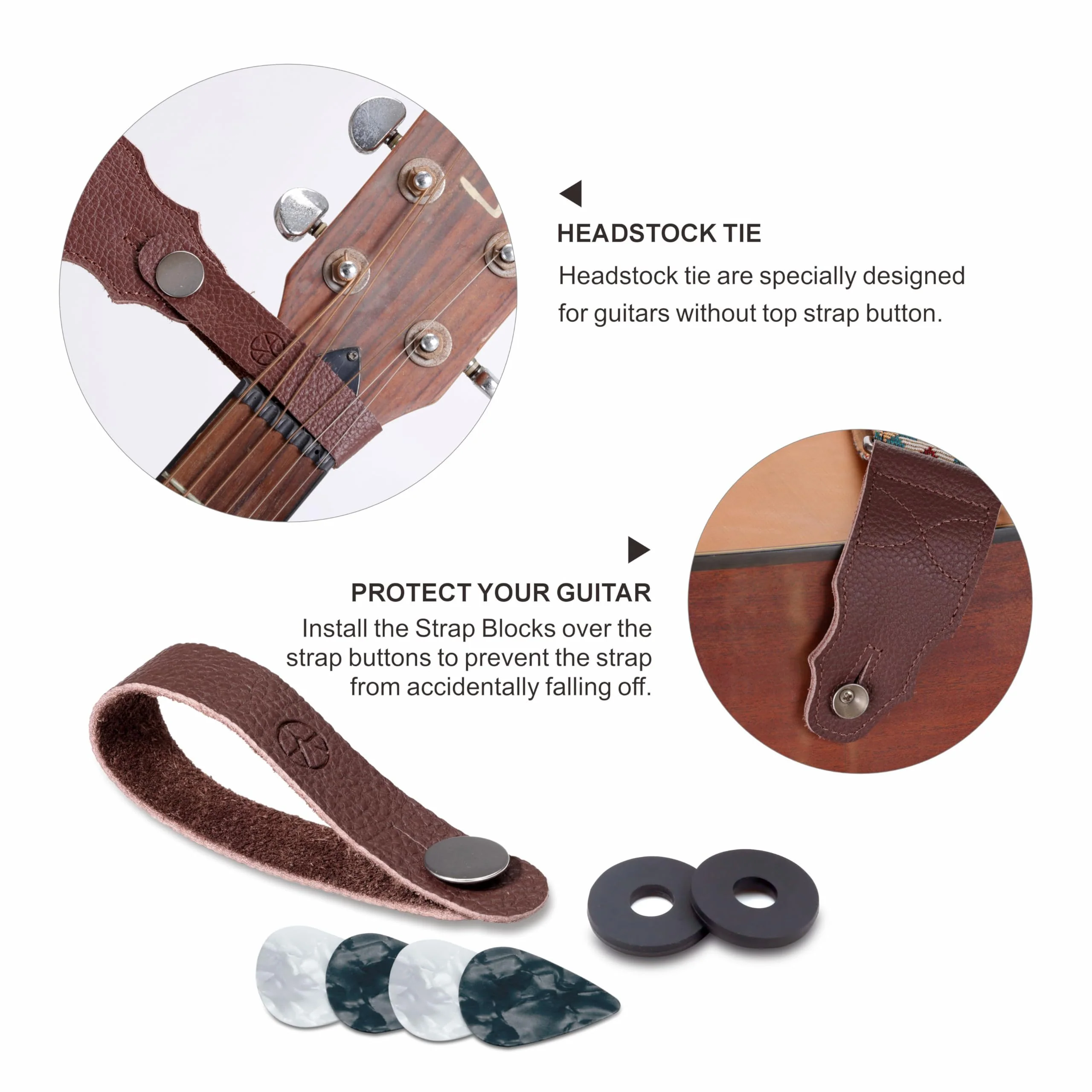 Guitar Strap 2", Soft Woolen Knit, Cowhide Leather End, for Acoustic and Bass Electric Guitars, Free Button, 2 Strap Locks and 4 Guitar Picks Animated Flower-1 - Image 7