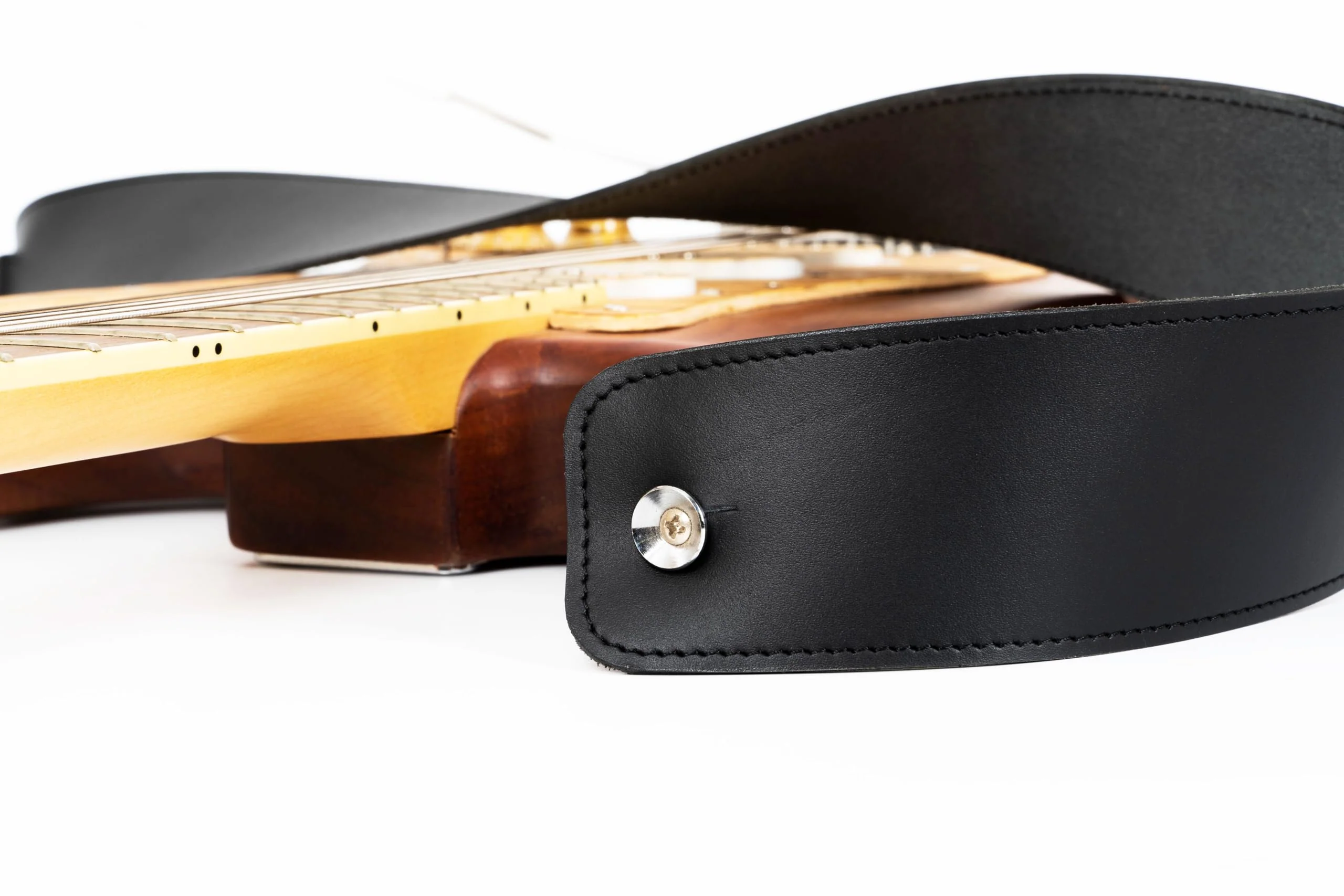 GUITAR STRAP Classsic Natural leather Adjustable length for Acoustic, Electric, Bass Guitars. Gift for Guitar Player. Release shoulder and neck tension (Black) Black - Image 5