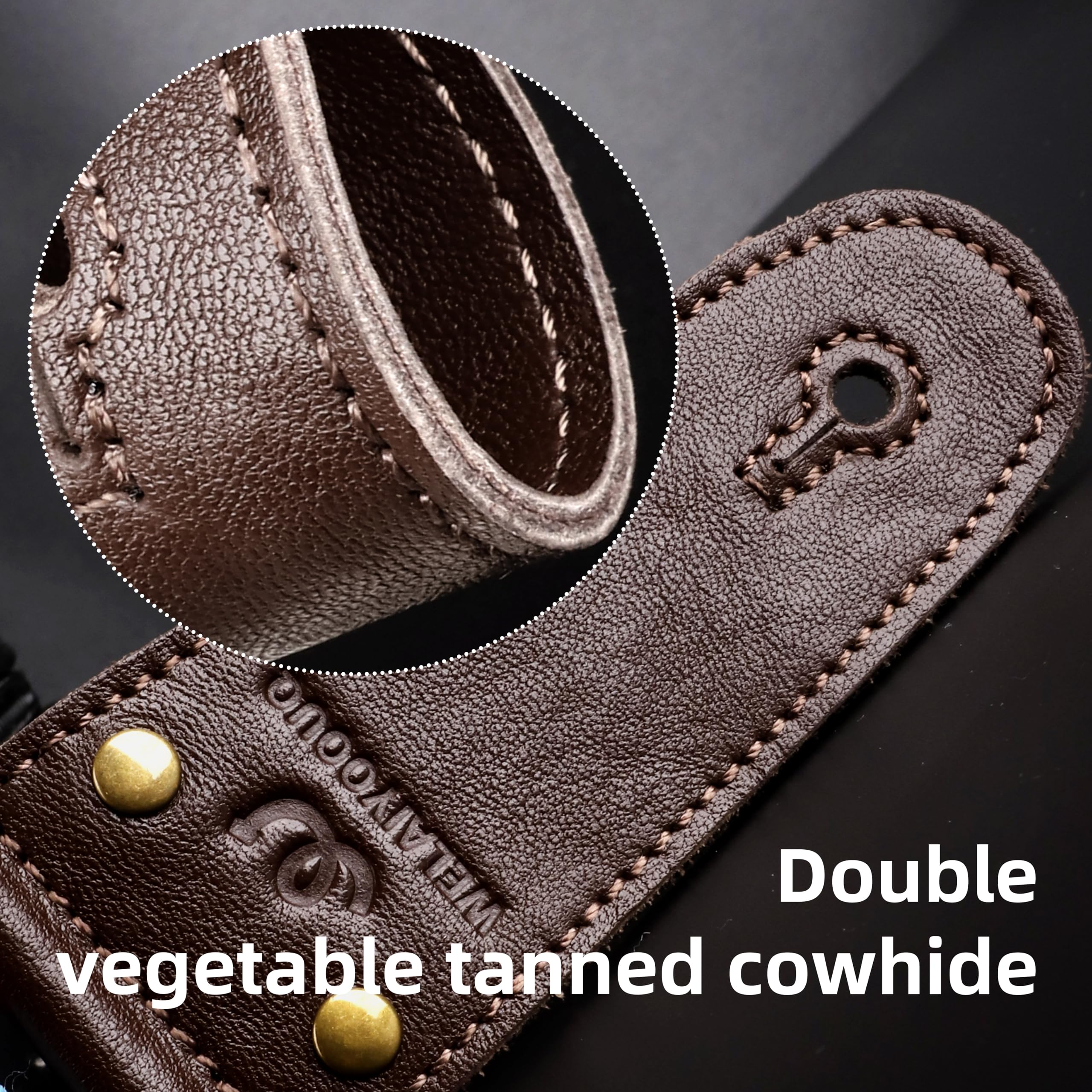 Guitar Strap, Jacquard Embroidered Cotton Guitar Straps with Double Sided Vegetable Tanned Cowhide Leather Ends for Bass, Electro Acoustic, Great Gift for Kids and Guitarists Brown Jacquard Lotus pattern jacquard in brown Adjustable 38-63 inches - Image 4