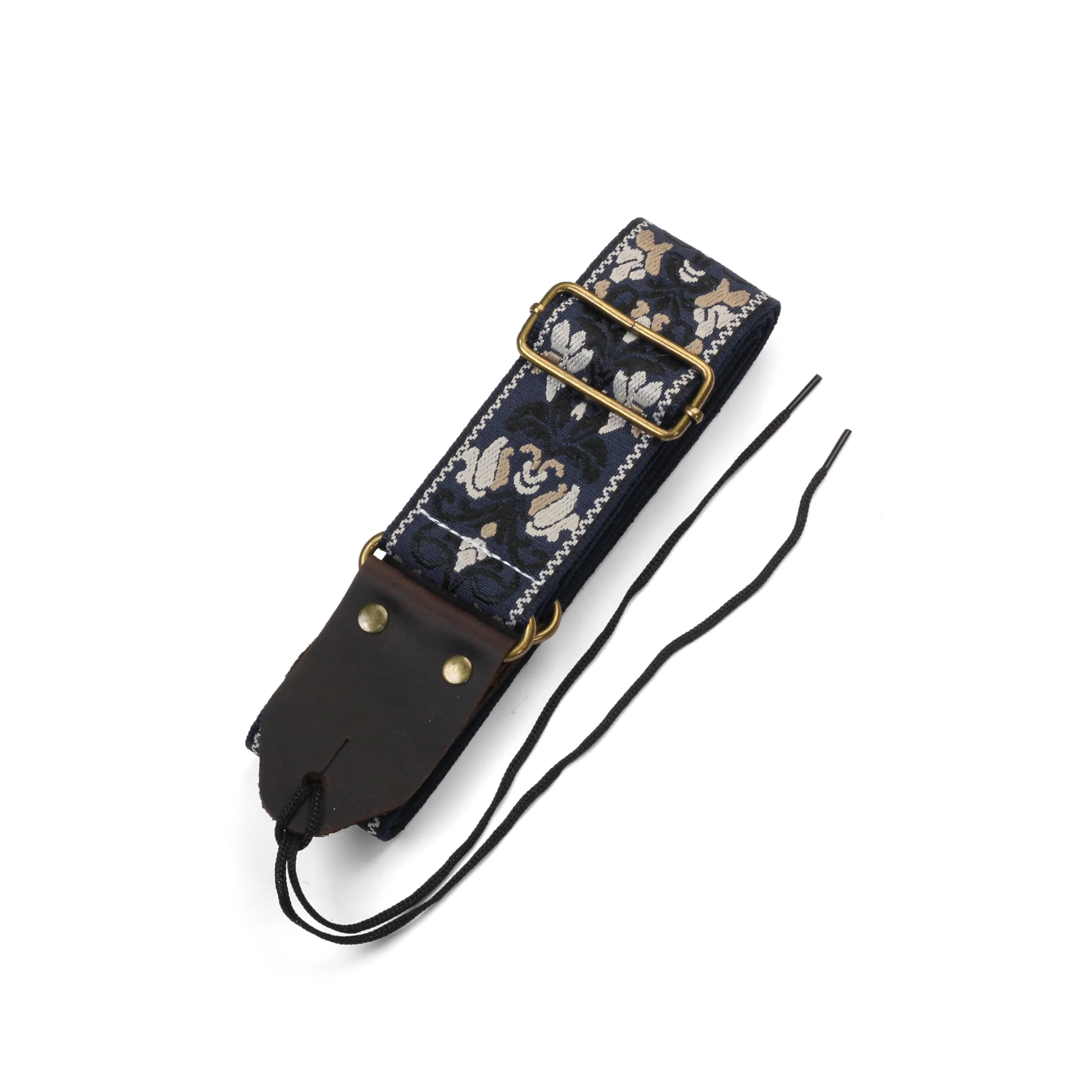 Guitar Strap,Jacquard Embroidery Cotton Guitar Straps with Crazy Horse Leather Ends for Bass, Electric & Acoustic Blue - Image 6