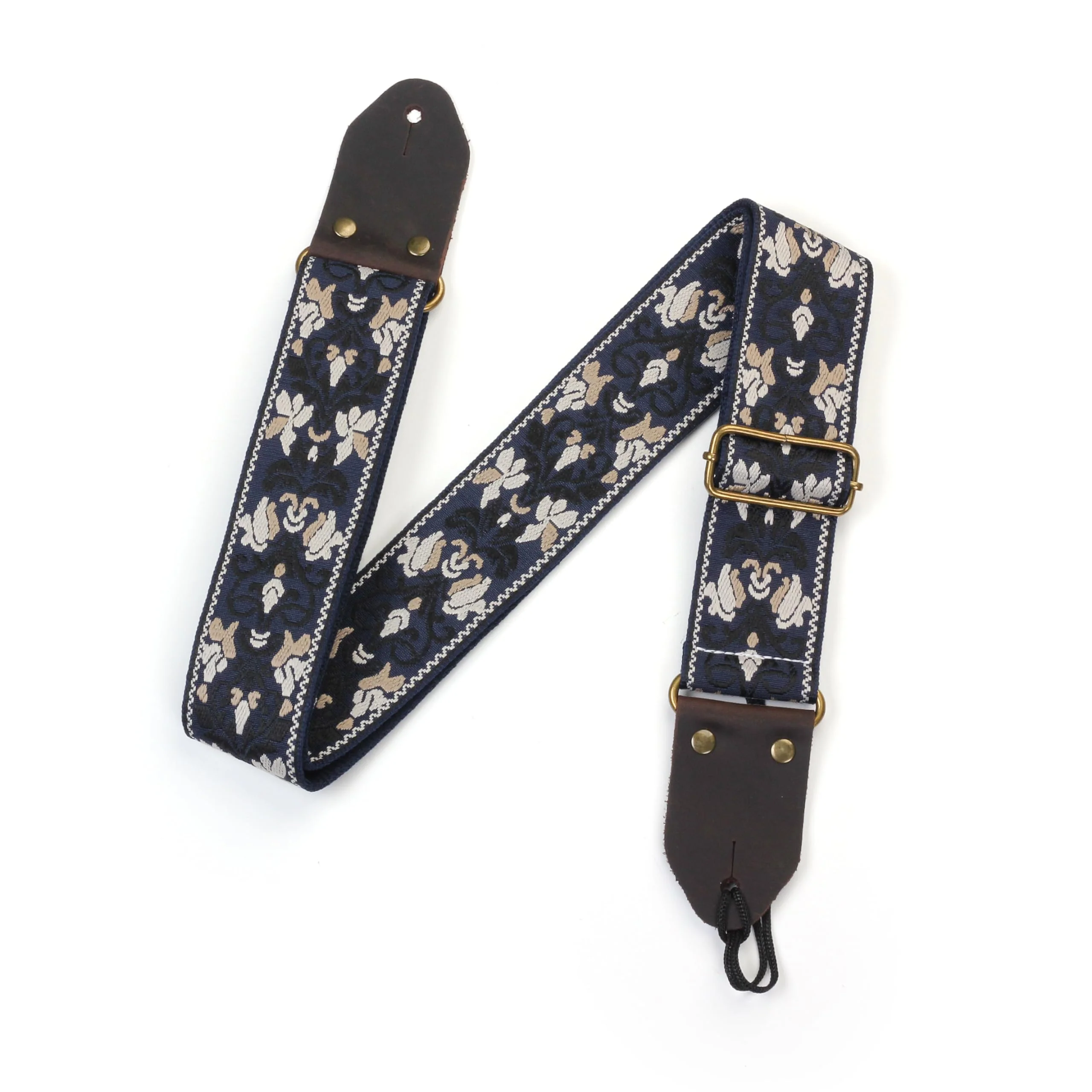 Guitar Strap,Jacquard Embroidery Cotton Guitar Straps with Crazy Horse Leather Ends for Bass, Electric & Acoustic Blue - Image 7