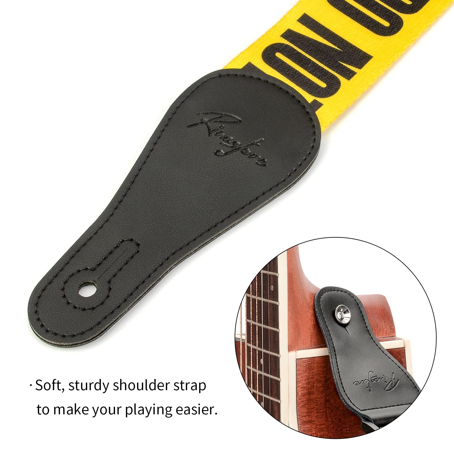 Guitar Strap, Soft Shoulder Strap for Acoustic, Electric and Bass Guitars Police Line Yellow - Image 4
