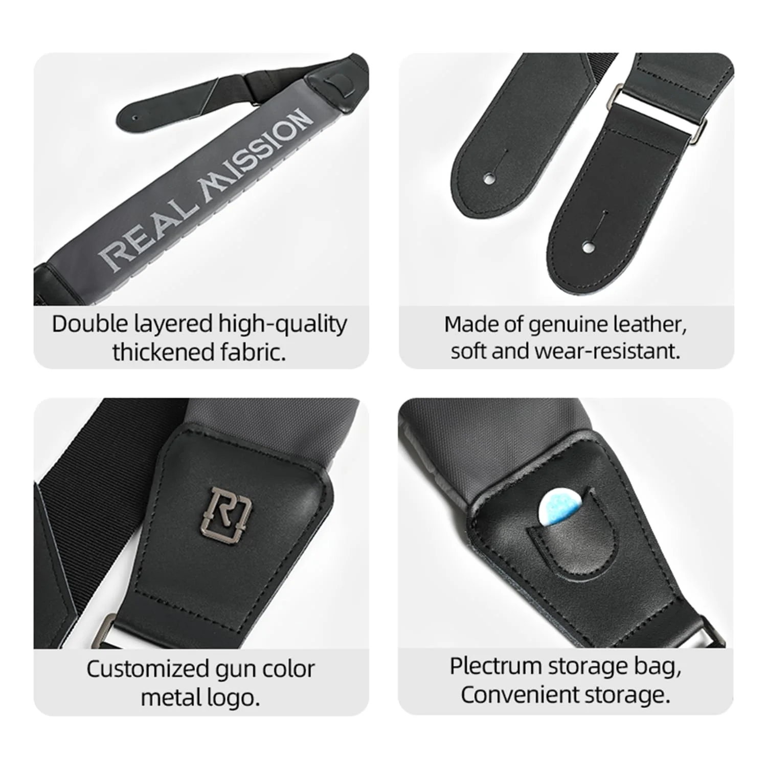 Guitar Straps, 2.7'' Wide Padded Acoustic Guitar Straps, Electric Bass Guitar Strap with Guitar Picks Holder Gray - Image 6