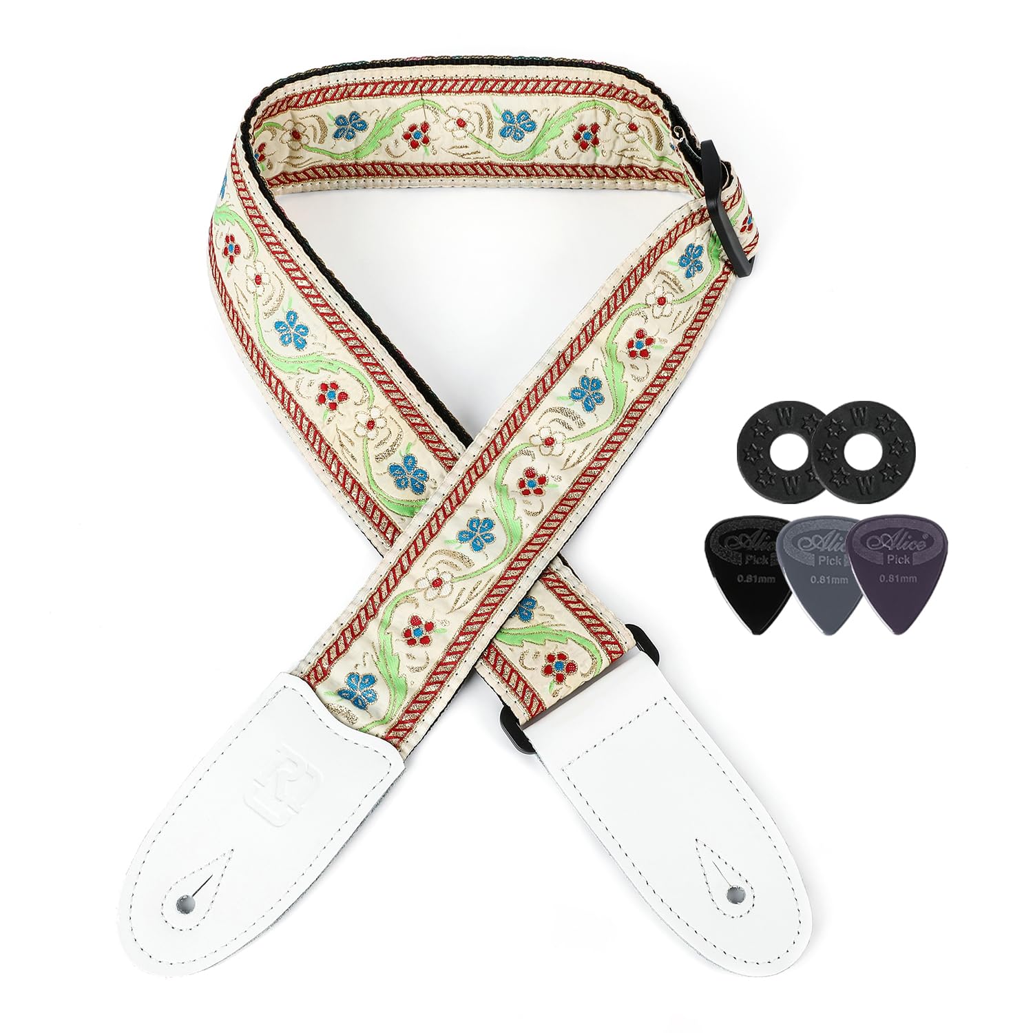Guitar Straps, Acoustic Electric Guitar Straps, Bass Guitar Strap with Adjusatable Length, Guitar Accessories White and Beige