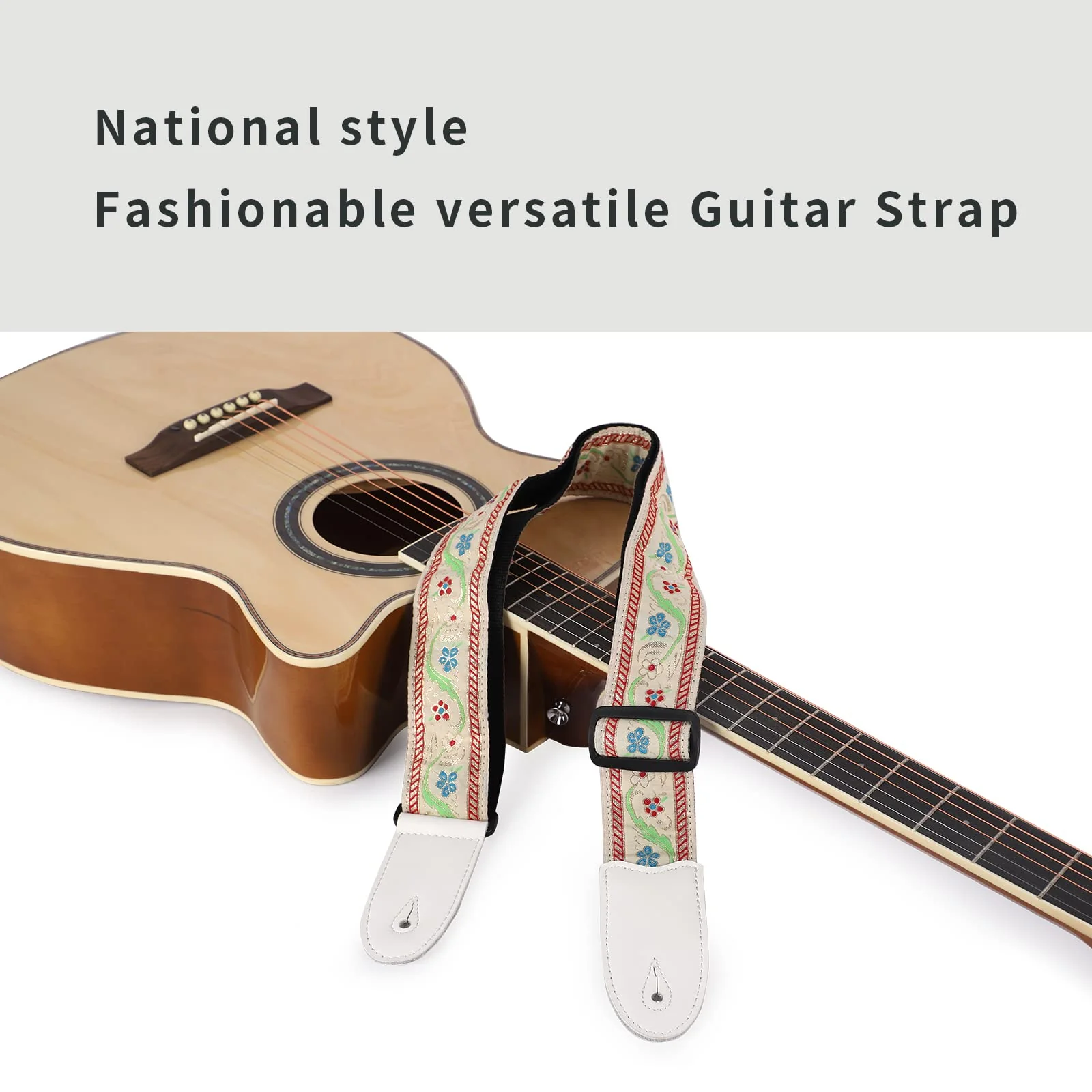 Guitar Straps, Acoustic Electric Guitar Straps, Bass Guitar Strap with Adjusatable Length, Guitar Accessories White and Beige - Image 7