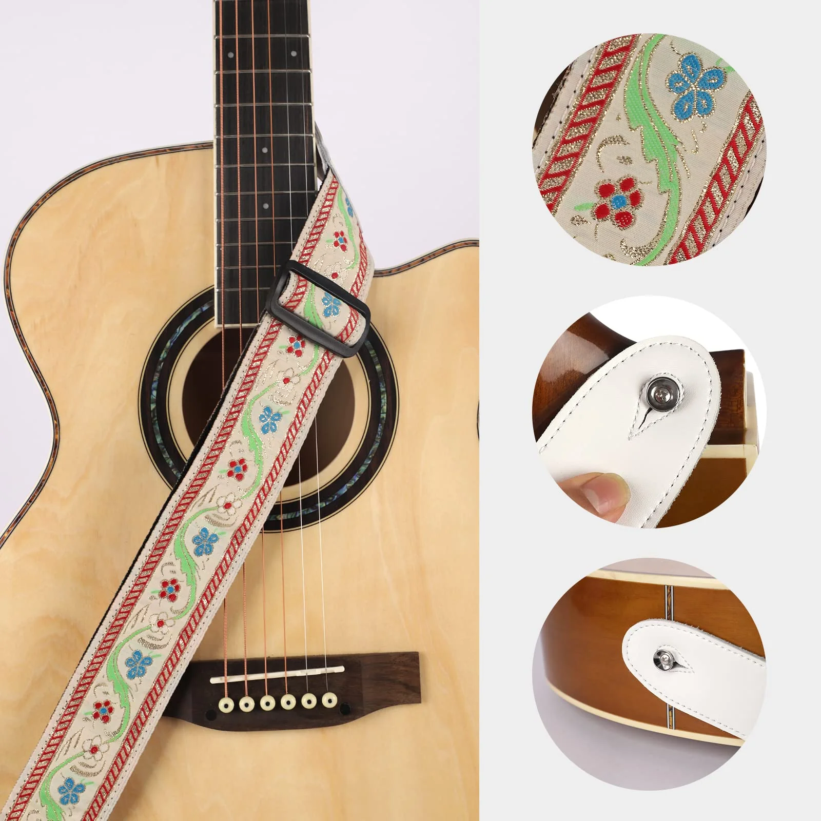 Guitar Straps, Acoustic Electric Guitar Straps, Bass Guitar Strap with Adjusatable Length, Guitar Accessories White and Beige - Image 8