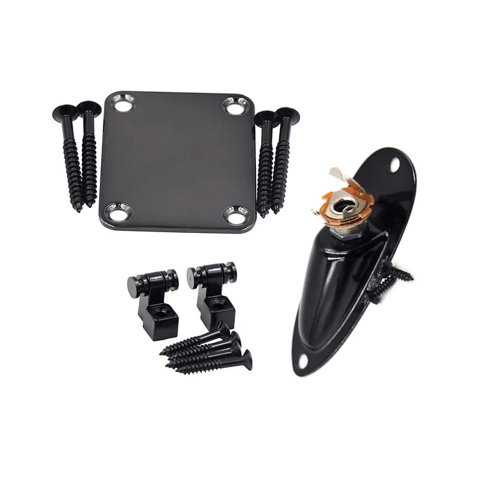 Guitar String Retainer Roller String Tree Guides,Loaded Jack Socket Plate and Neck Plate Black,Electric Guitar Hardware Set with screws Black 03