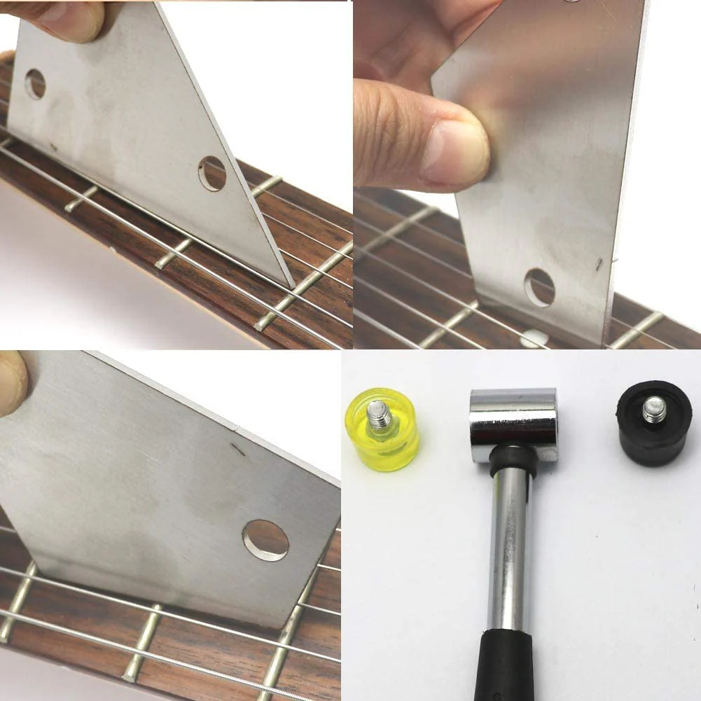 Guitar Tool Kit include Double Headed Guitar Bass Fret Wire Rubber Hammer,Guitar Fret Crown File,Stainless Steel Fret Rocker,Fingerboard Guards Protectors and Grinding Stone for Guitar(7 piece set) - Image 4