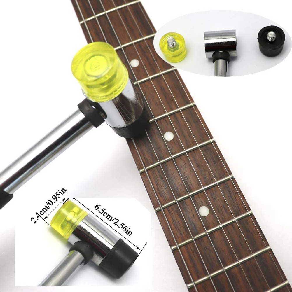 Guitar Tool Kit include Double Headed Guitar Bass Fret Wire Rubber Hammer,Guitar Fret Crown File,Stainless Steel Fret Rocker,Fingerboard Guards Protectors and Grinding Stone for Guitar(7 piece set) - Image 5