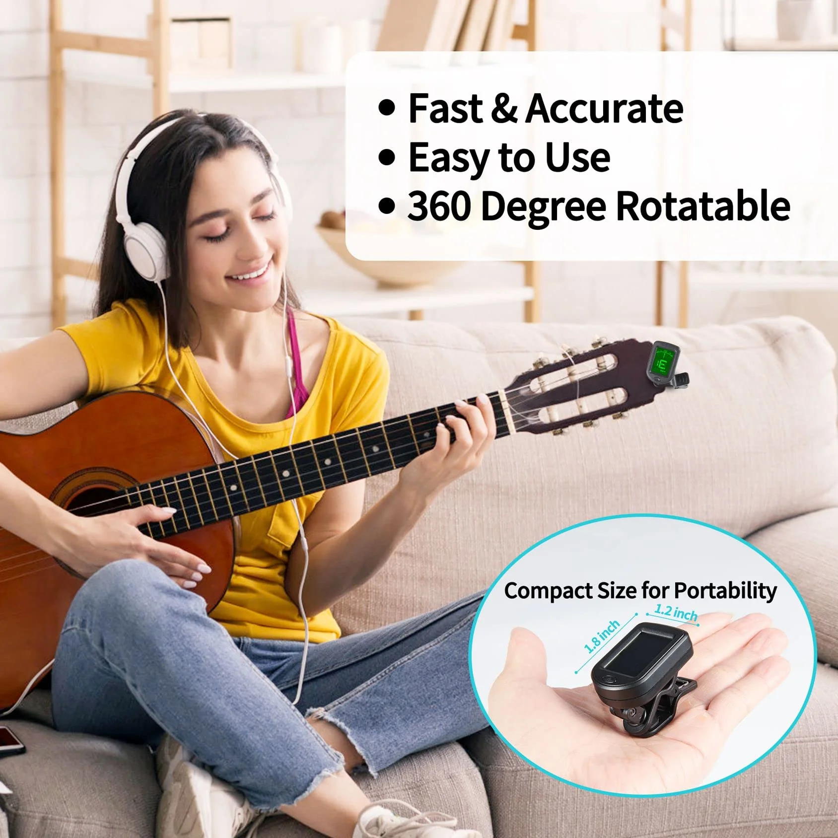 Guitar Tuner Clip on Ukulele Tuner-for Acoustic Electric Bass Ukulele Violin Tuner Black 1 Pack - Image 2