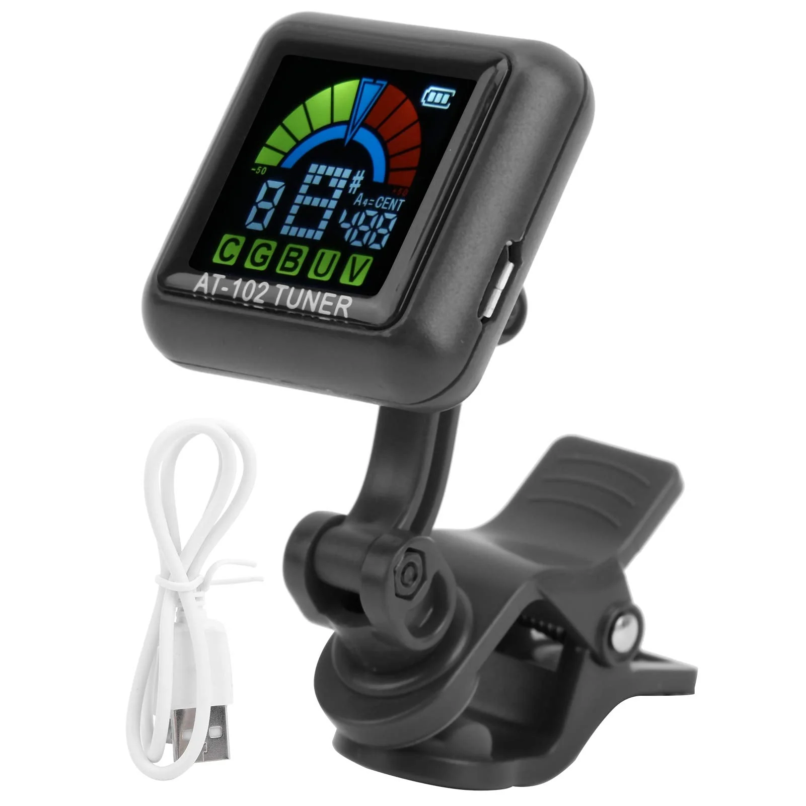 Guitar Tuner Clip On Violin Tuner USB Rechargeable with Color Display for Acoustic Electric Guitar Bass Ukulele Viola All Instruments(AT-102 Black) AT-102 Black