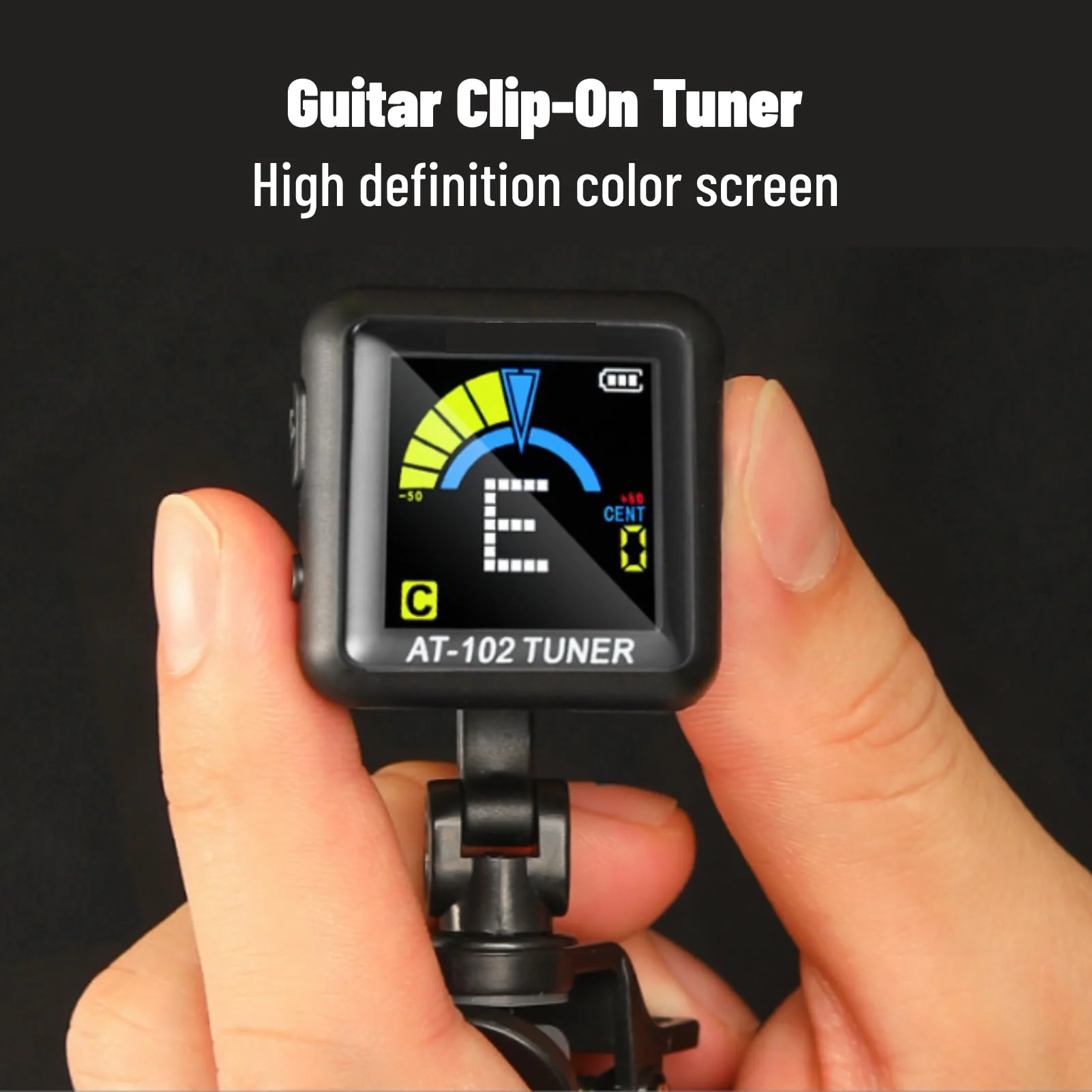 Guitar Tuner Clip On Violin Tuner USB Rechargeable with Color Display for Acoustic Electric Guitar Bass Ukulele Viola All Instruments(AT-102 Black) AT-102 Black - Image 2