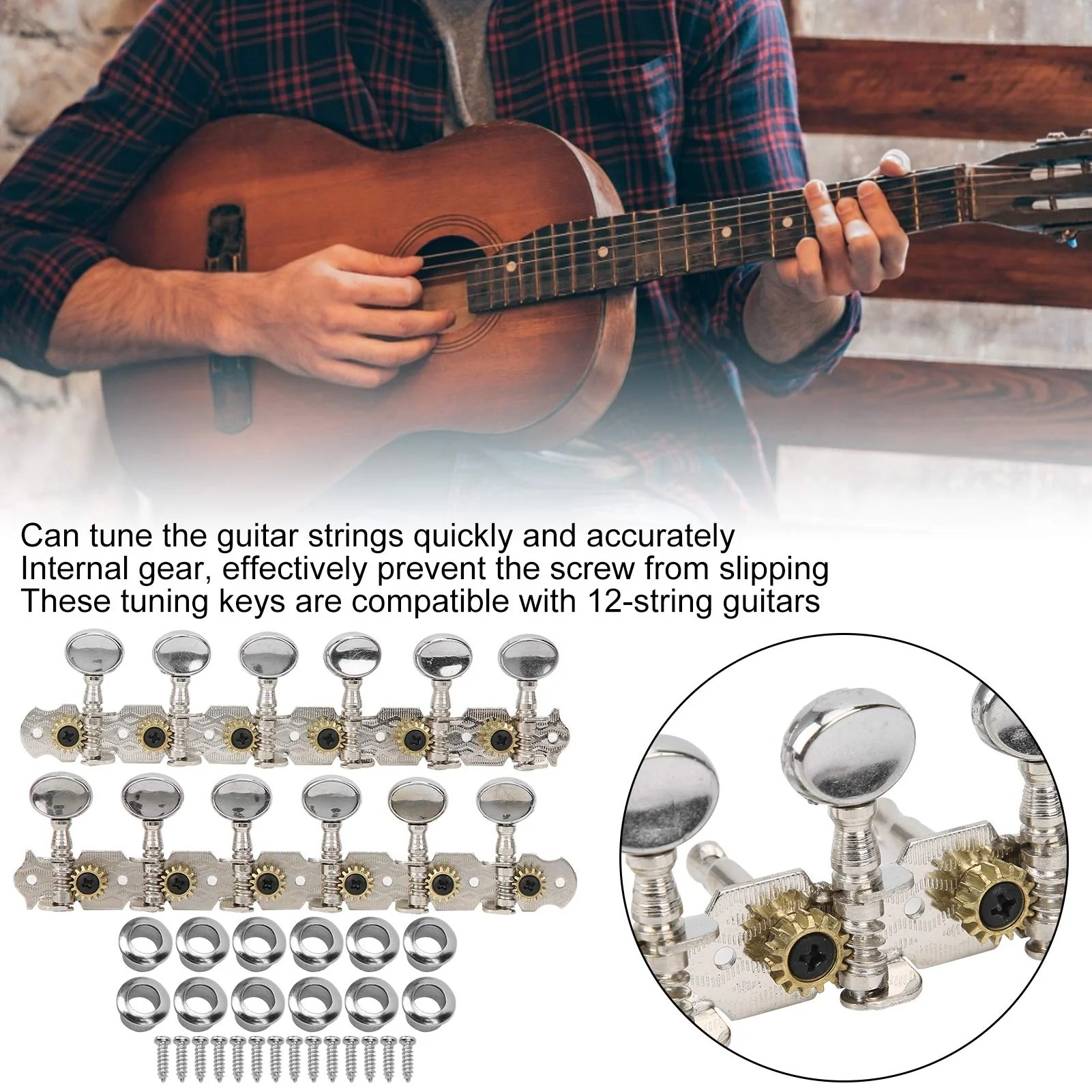 Guitar Tuning Key, Acoustic Guitar Tuning Pegs, 12 String Guitar Parts, Metal Machine Head Open Tuners Replacement - Image 4