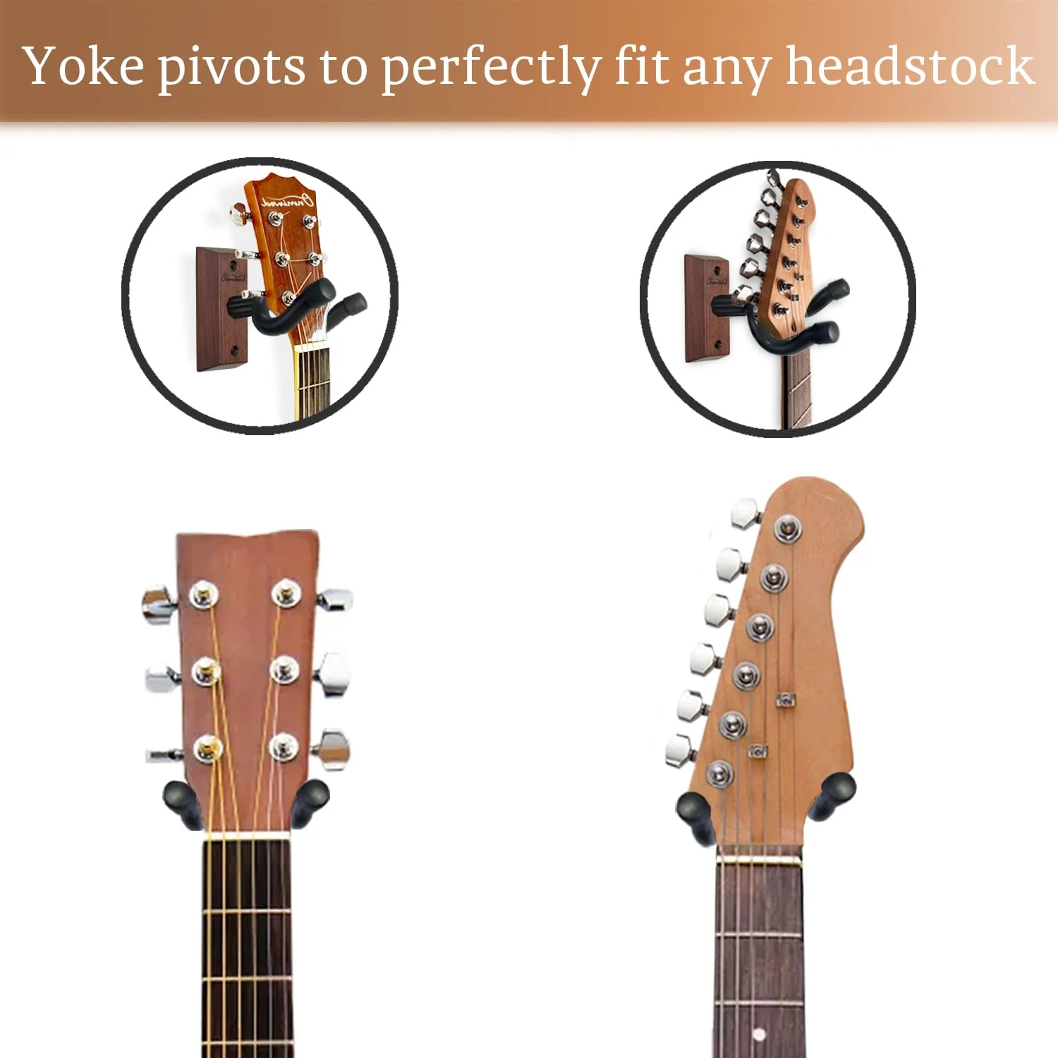 Guitar Wall Mount 3 Pack, Acacia Hardwood Guitar Hanger, U-Shaped Guitar Wall Hanger Mount, Guitar Holder Hook Stand Wall for Acoustic, Electric Guitar, Banjo, Bass, for Guitar Player Men Boy - Image 4