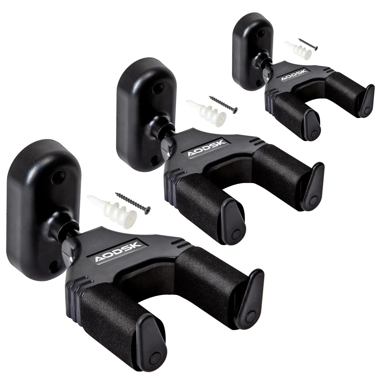 Guitar Wall Mount 3 Pack, Auto Lock Guitar Wall Hanger ,for Acoustic and Electric Guitar, Ukulele, Bass, Banjo and Mandolin,Guitar Accessories，Black