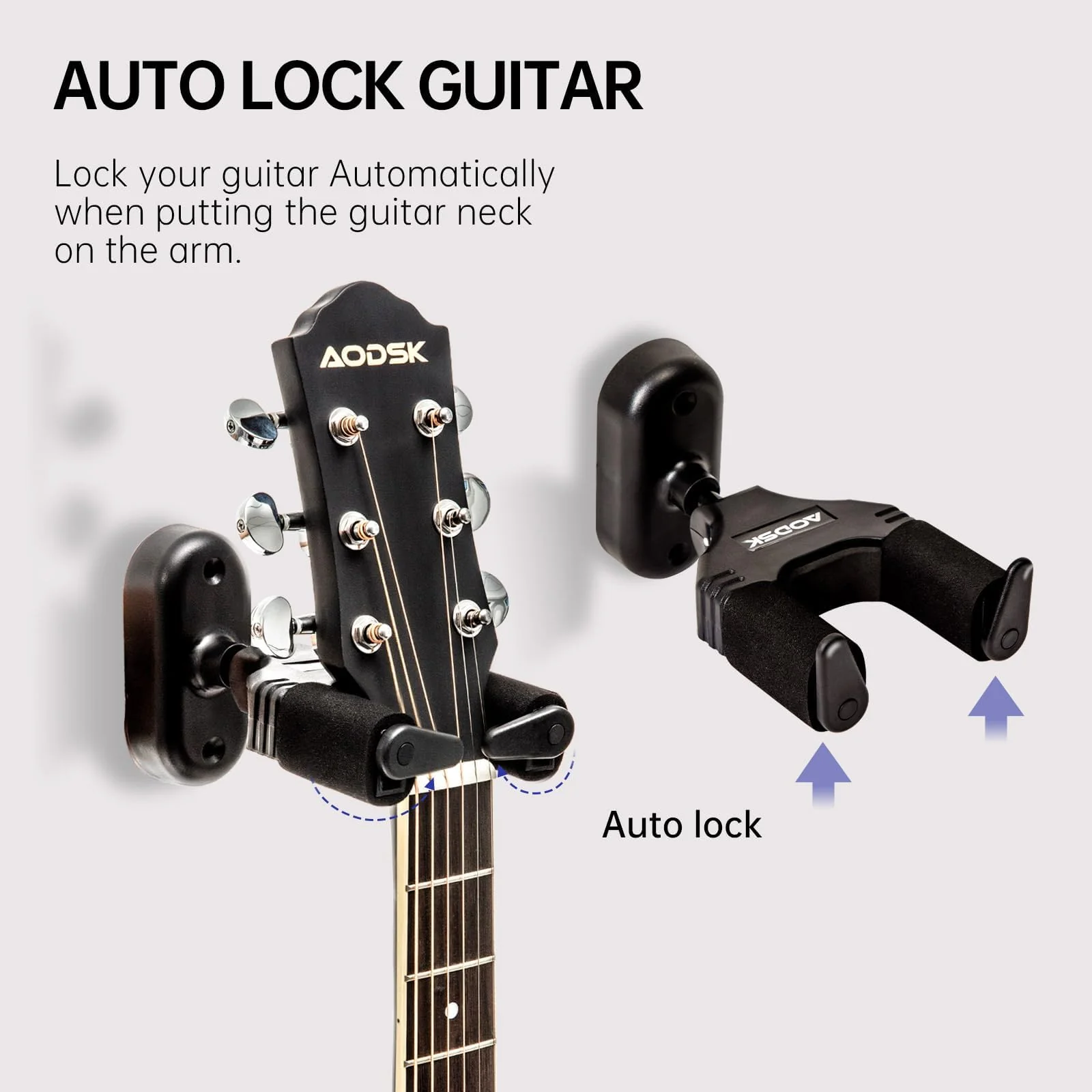 Guitar Wall Mount 3 Pack, Auto Lock Guitar Wall Hanger ,for Acoustic and Electric Guitar, Ukulele, Bass, Banjo and Mandolin,Guitar Accessories，Black - Image 6