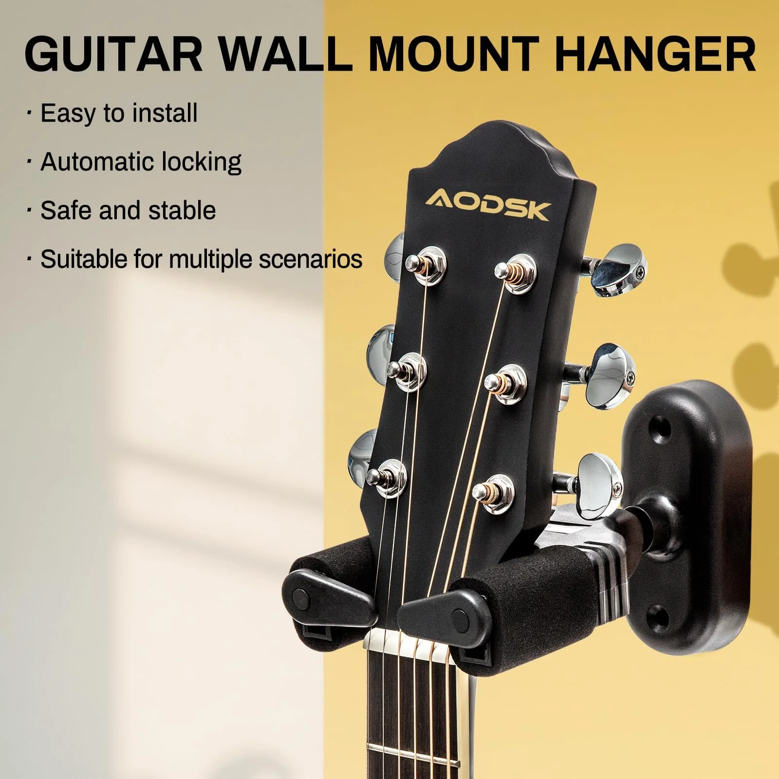 Guitar Wall Mount 3 Pack, Auto Lock Guitar Wall Hanger ,for Acoustic and Electric Guitar, Ukulele, Bass, Banjo and Mandolin,Guitar Accessories，Black - Image 8