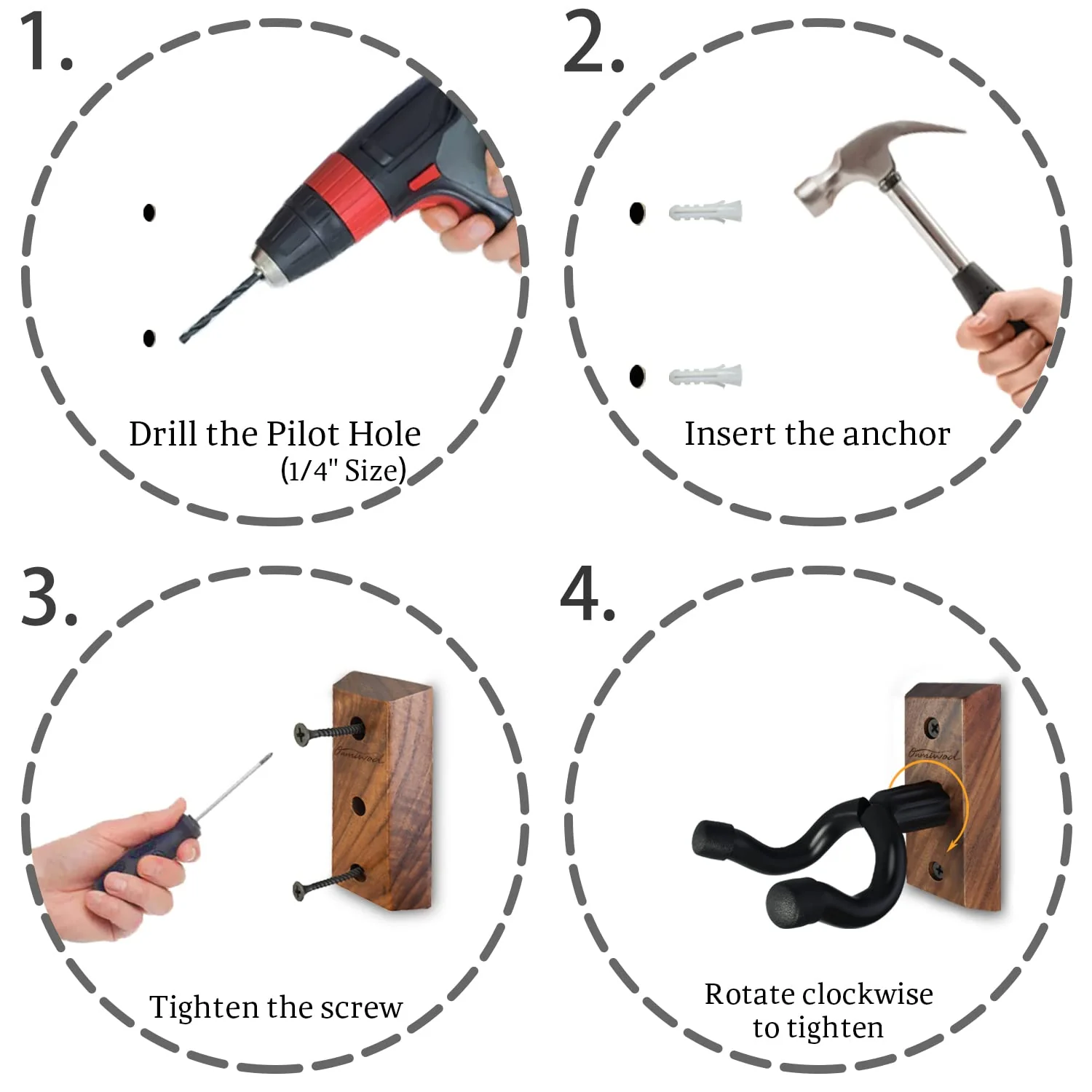 Guitar Wall Mount, Black Walnut Wood Guitar Hanger, U-Shaped Guitar Wall Hanger Mount, Guitar Holder Hook Stand Wall for Acoustic, Electric Guitar, Banjo, Bass, for Guitar Player Men Boy - Image 7