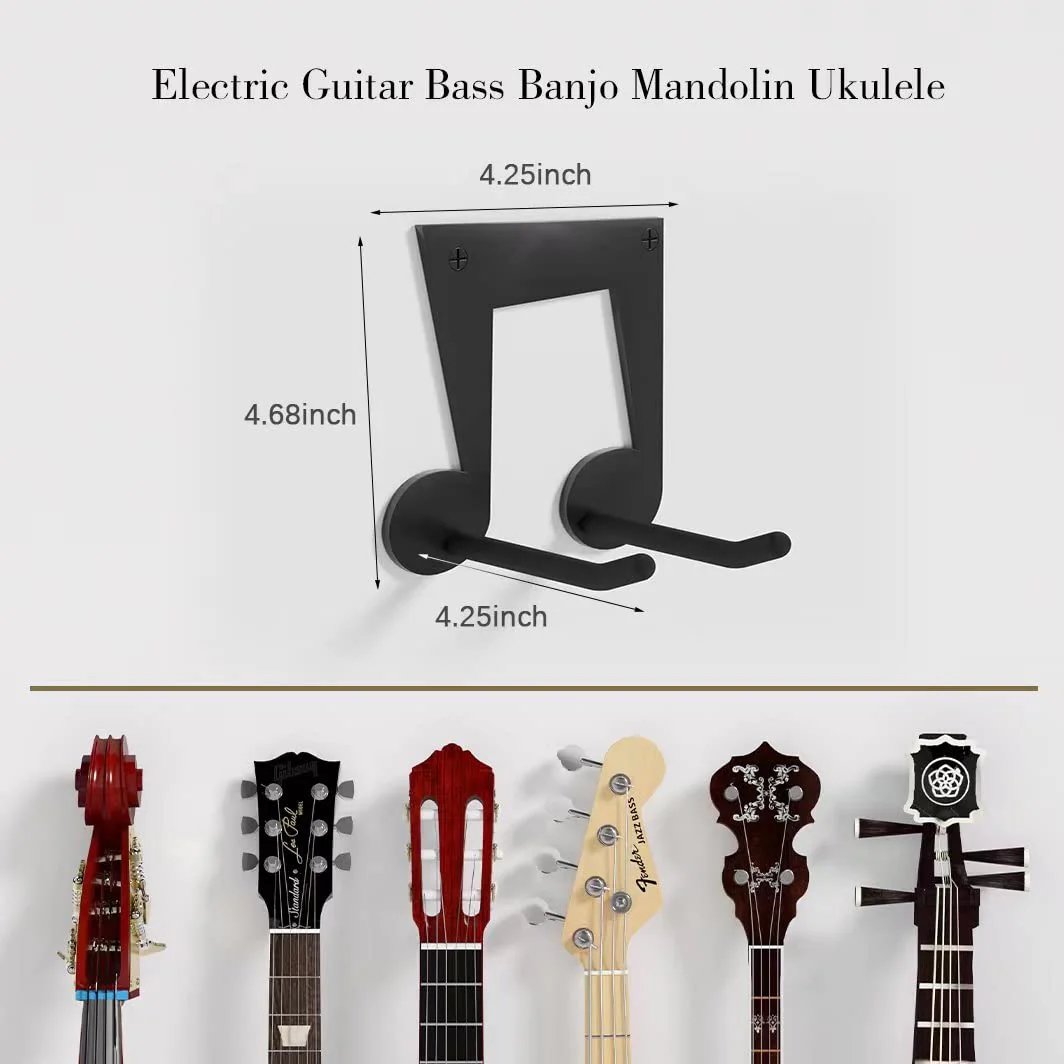 Guitar Wall Mount Hanger 2 Pack, Ukulele Mount, Steel Guitar Hangers for Wall, Guitar Hook Holder for Bass, Guitar, Violin, Black - Image 3