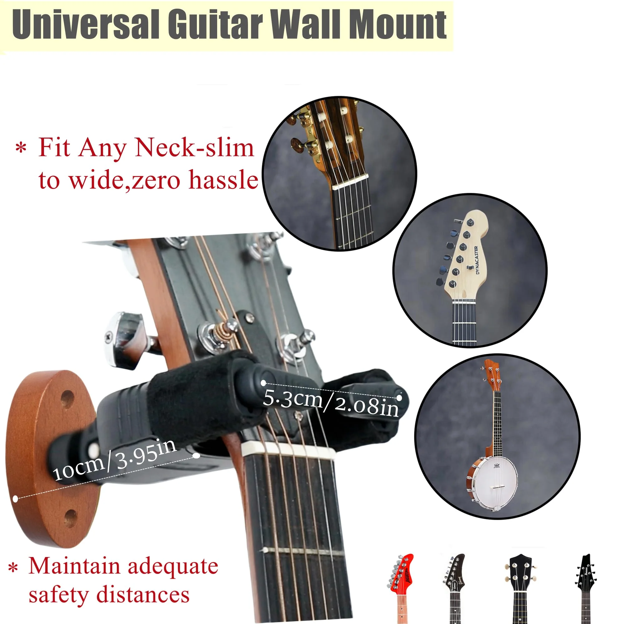 Guitar Wall Mount with Auto-Lock & Auto-Rotate Mechanism | 10KG+ Heavy Duty | Universal Mount for All Headstock/Neck Widths, Classical, Acoustic, Electric Guitars, Bass, etc(Wood Red) Wood Red - Image 4