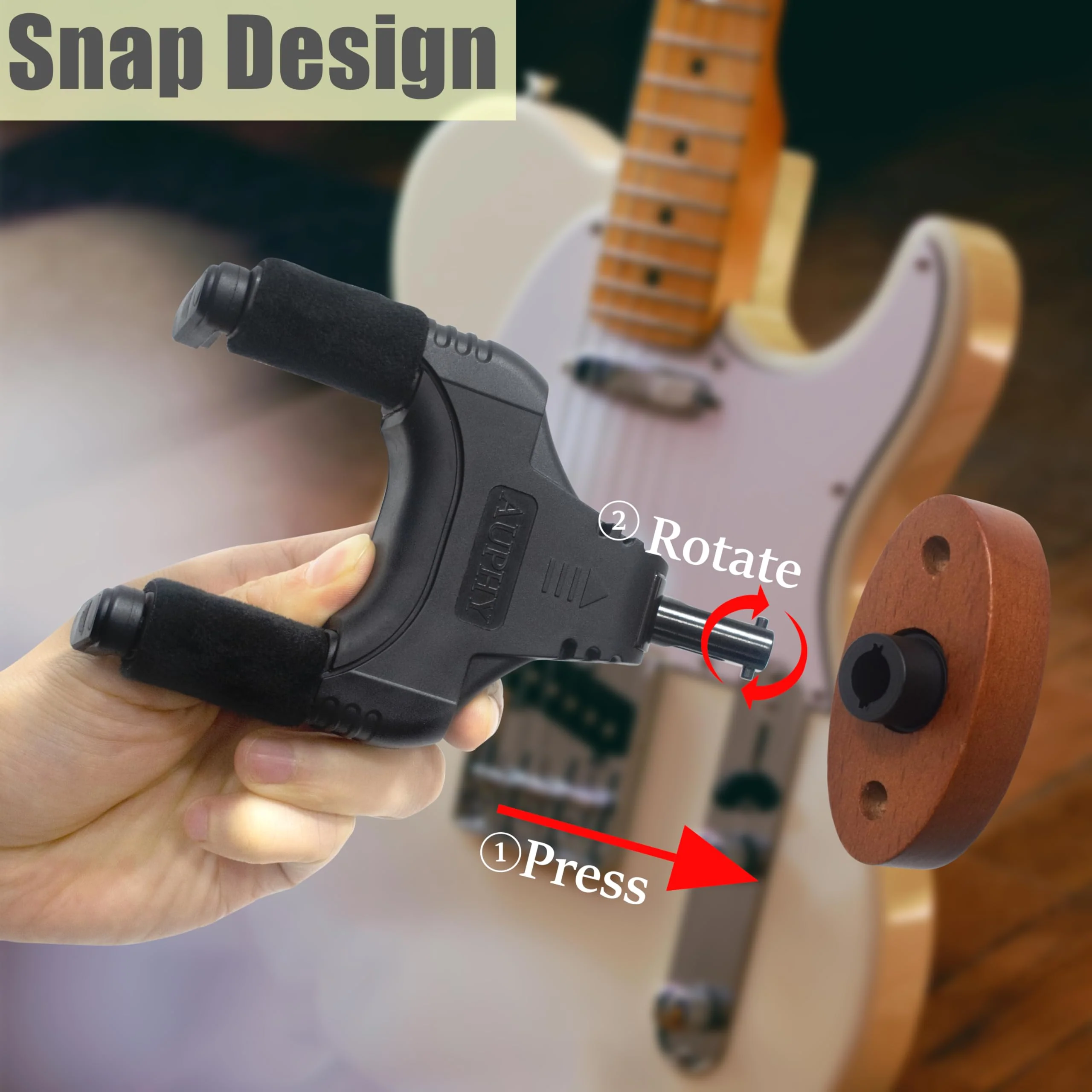 Guitar Wall Mount with Auto-Lock & Auto-Rotate Mechanism | 10KG+ Heavy Duty | Universal Mount for All Headstock/Neck Widths, Classical, Acoustic, Electric Guitars, Bass, etc(Wood Red) Wood Red - Image 5