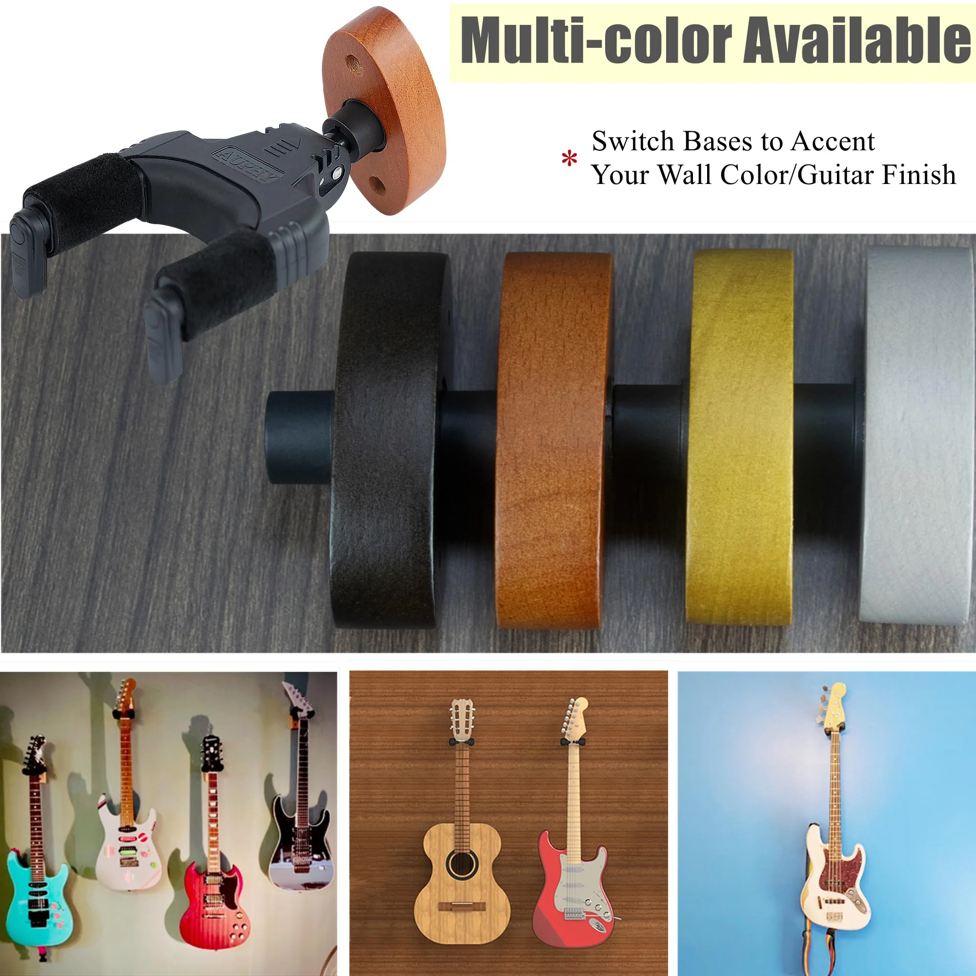 Guitar Wall Mount with Auto-Lock & Auto-Rotate Mechanism | 10KG+ Heavy Duty | Universal Mount for All Headstock/Neck Widths, Classical, Acoustic, Electric Guitars, Bass, etc(Wood Red) Wood Red - Image 6