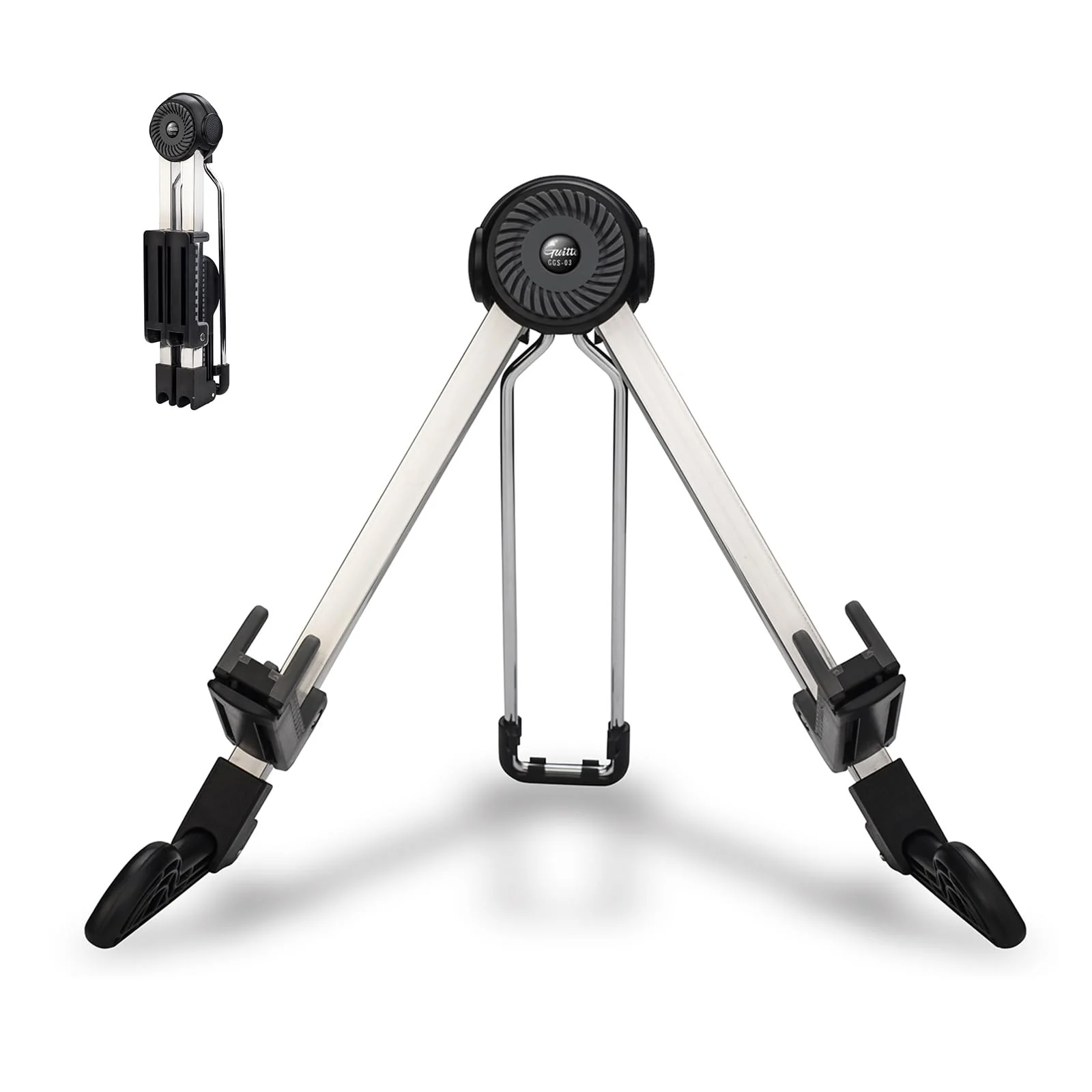GUITTO Guitar Stand - Electric and Acoustic, Floor Standing Holder for Guitars, Bass, Banjo, Cello - Portable, Foldable, and Small A-Frame Design GGS-03 Black