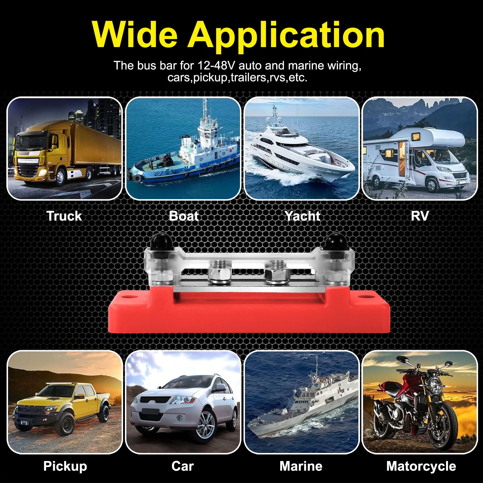 GUNGY Busbar 12V-48V DC Busbars Distribution Block Busbar 150A Power Distribution Block with 4 x M6 Connection Bolts for Car RV Boat Red Black Pack of 2 - Image 5