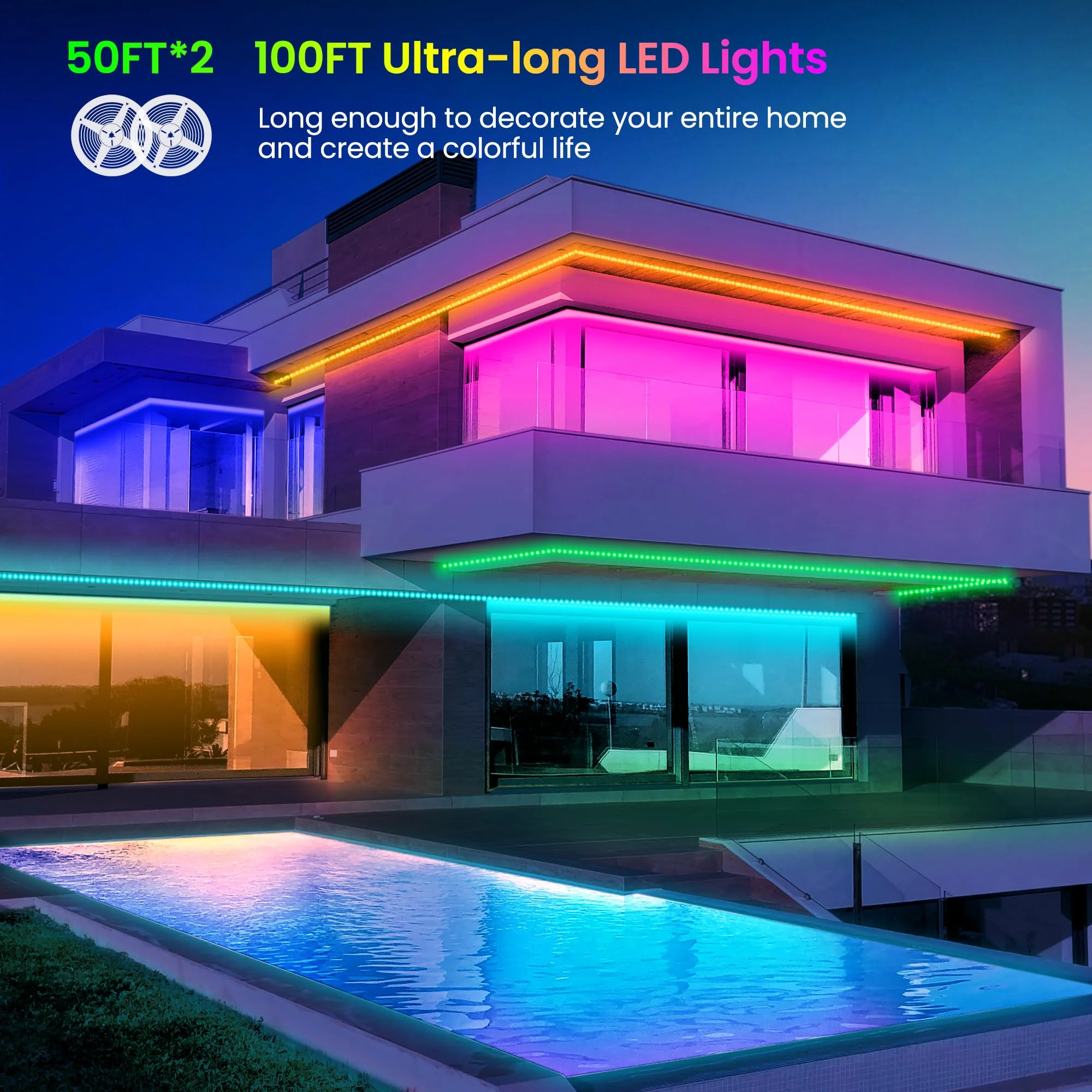 GUPUP LED Strip Lights,Rope Lights,Bluetooth APP Control,Color Changing Light Strip,Lights sync with Music,para cuarto,LED Lights for Bedroom... 100 FT - Image 6