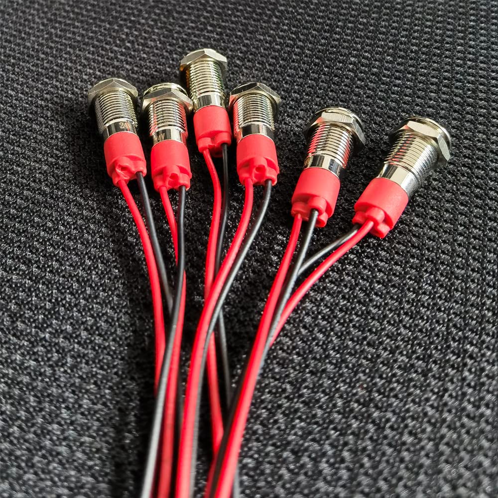GUUZI 8mm LED Indicator Light 12-24V Waterproof Signal Light Metal Plate LED Indicator Signal Light Plate Mount Flat Head with Wires Silver Housing (Red, 6 Pieces) Red - Image 3